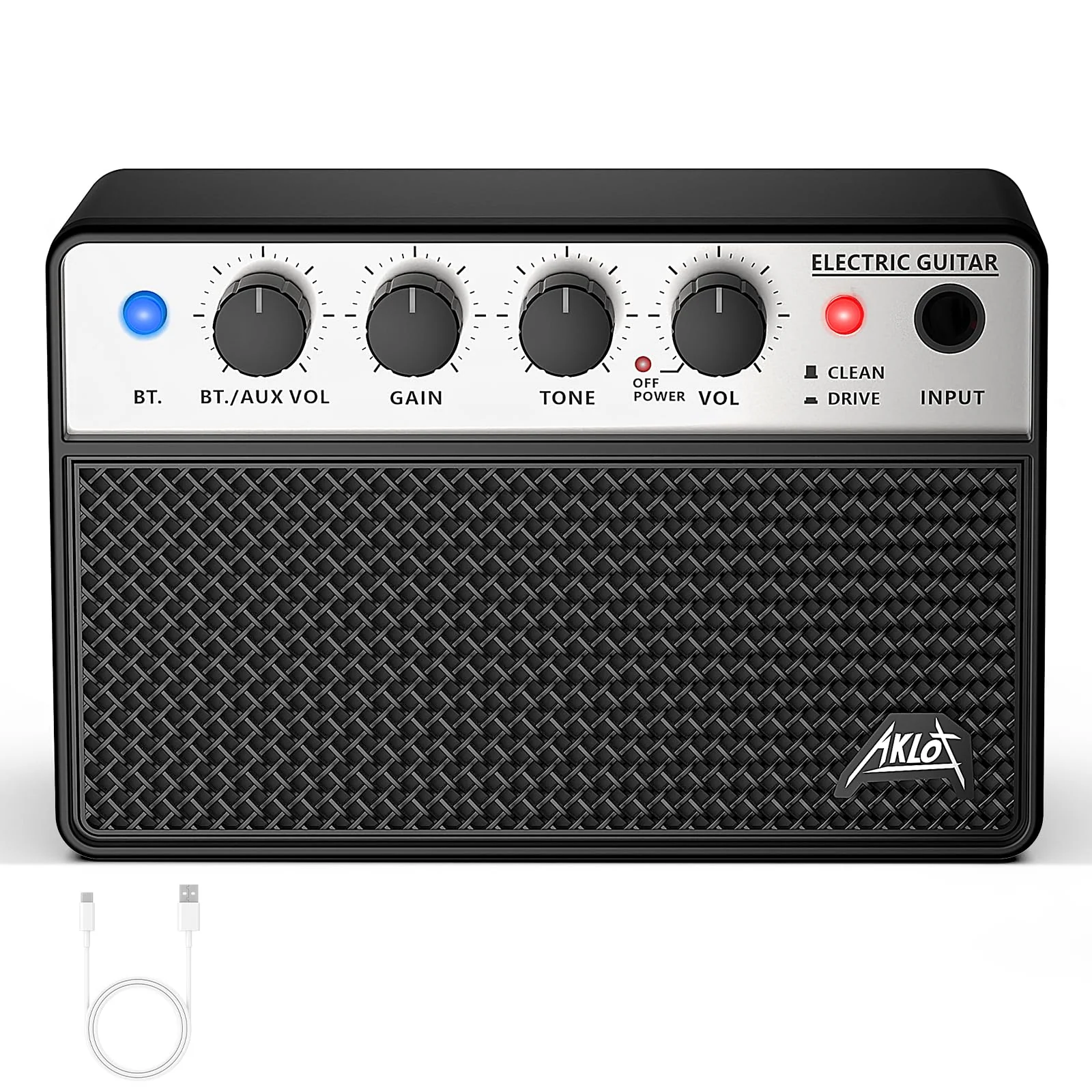 AKLOT Mini Bass Amp Small Bass Guitar Amplifier 10W Portable Recharged Electric Bass Amp BT Speaker with Dual Channel & Aux in Jack Black