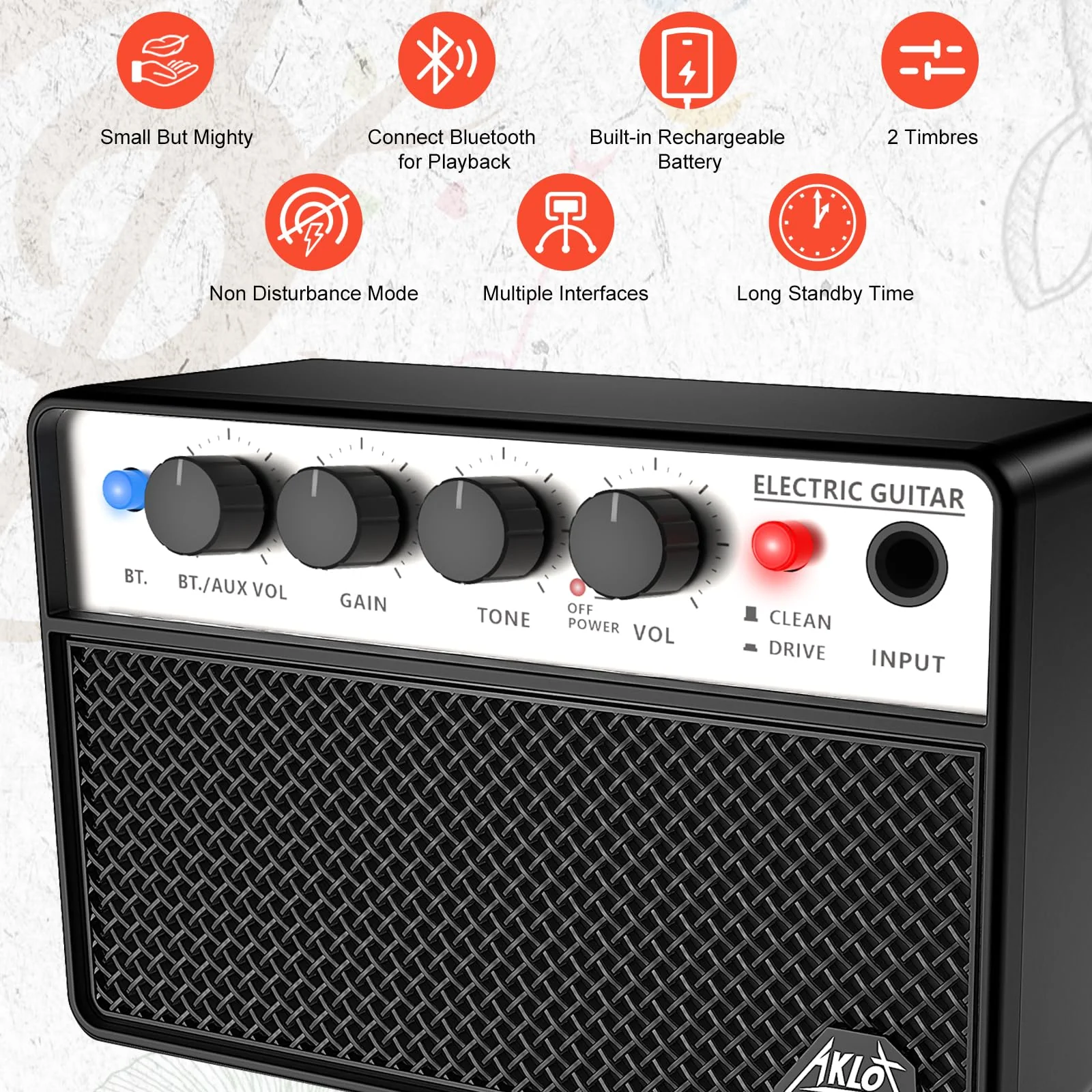 AKLOT Mini Bass Amp Small Bass Guitar Amplifier 10W Portable Recharged Electric Bass Amp BT Speaker with Dual Channel & Aux in Jack Black - Image 2