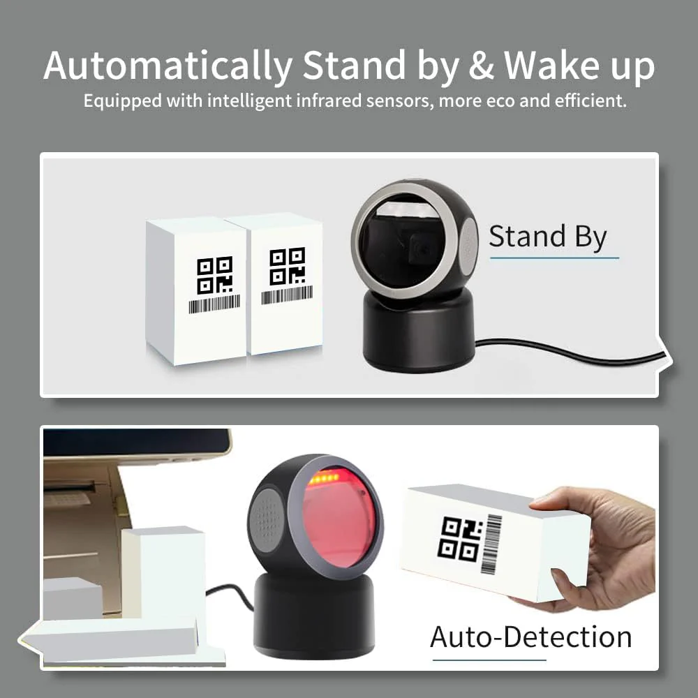 Alacrity 2D 1D QR Desktop Barcode Scanner, Omnidirectional Hands Free USB Wired Barcode Reader, Capture Codes on Screen, 3300DW, Black - Image 2