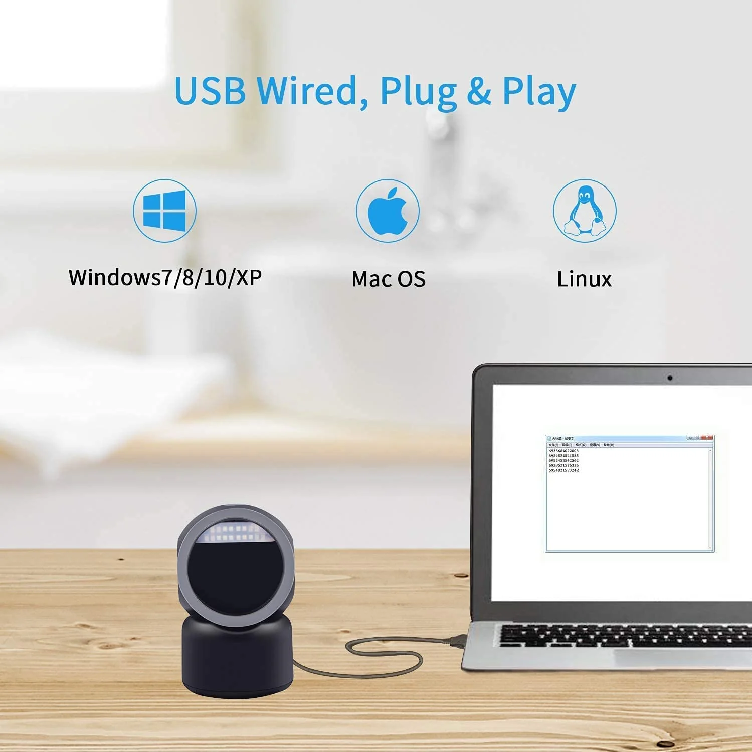Alacrity 2D 1D QR Desktop Barcode Scanner, Omnidirectional Hands Free USB Wired Barcode Reader, Capture Codes on Screen, 3300DW, Black - Image 6