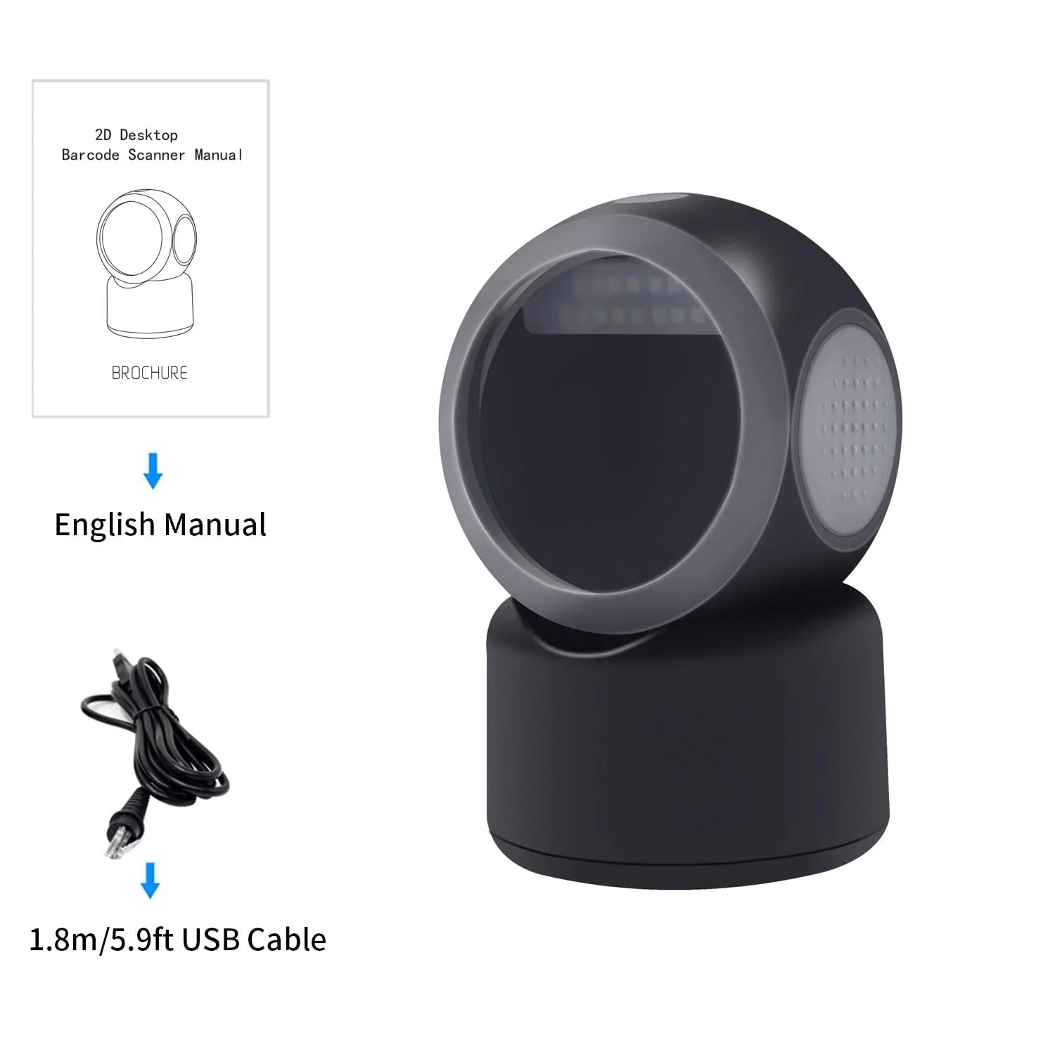 Alacrity 2D 1D QR Desktop Barcode Scanner, Omnidirectional Hands Free USB Wired Barcode Reader, Capture Codes on Screen, 3300DW, Black - Image 9