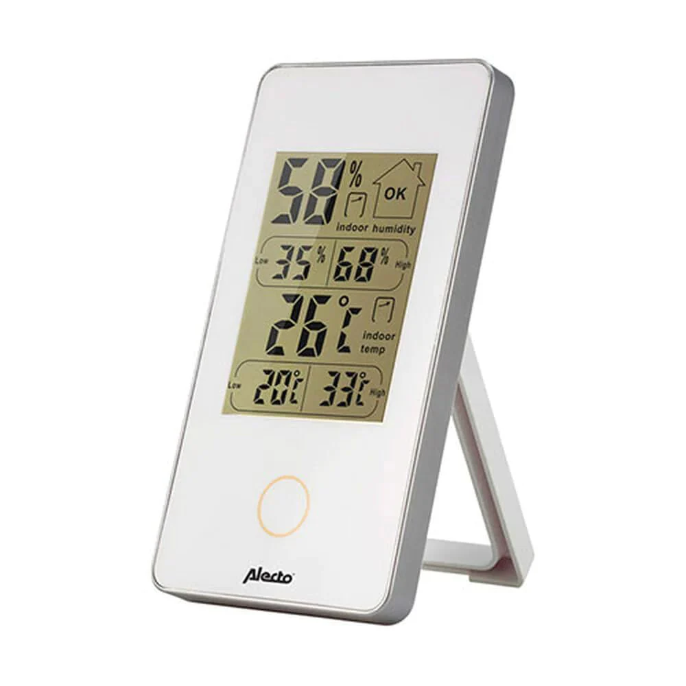 Alecto WS-75 Digital Thermometer Hygrometer Indoor Temperature Humidity Meter Battery Operated LCD Display White