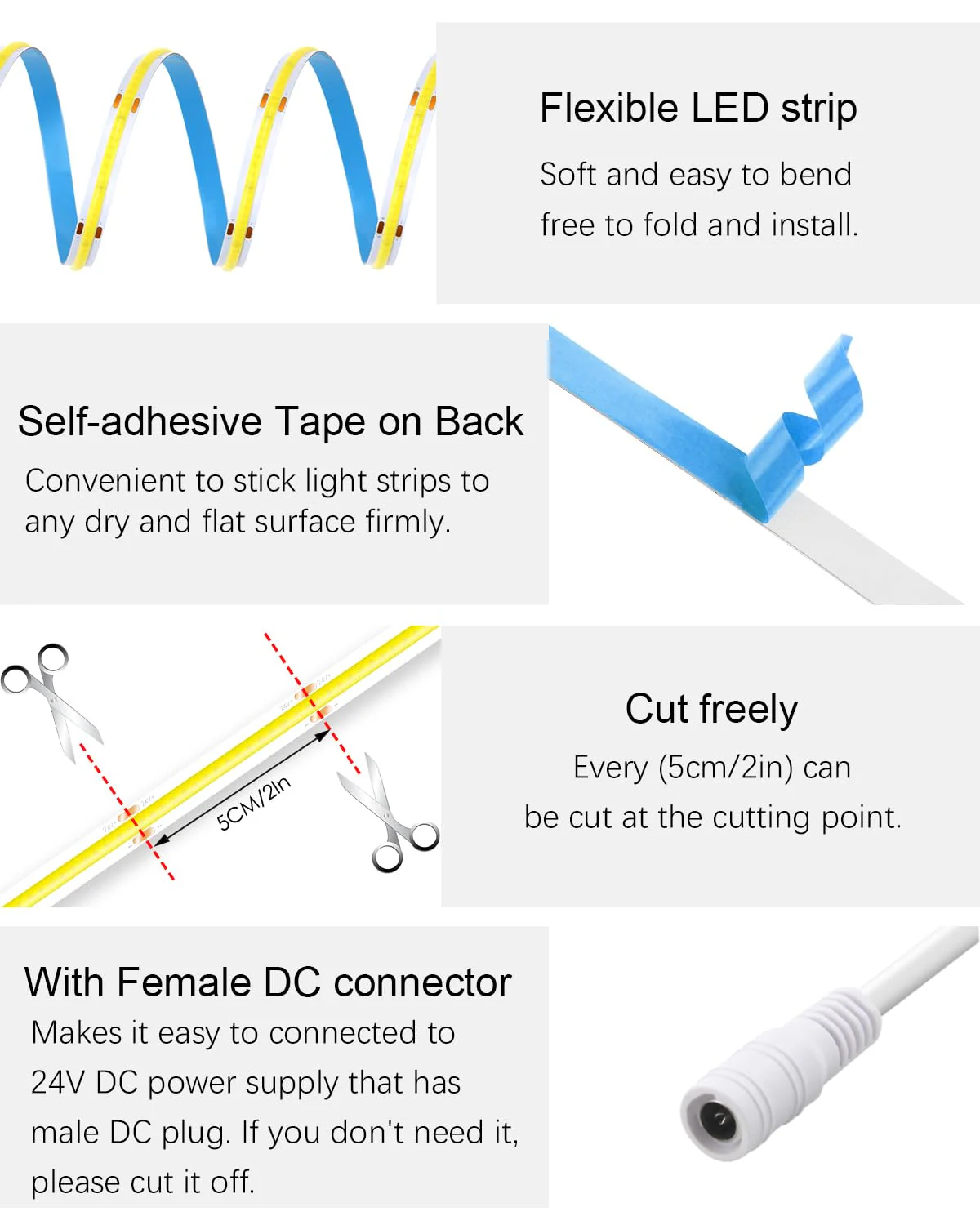 ALITOVE 32.8ft COB Led Strip Light White 6500K Super Bright 24V LED Rope Lights with Remote Dimmable 3200LEDs CRI90+ Uniform Glow LED Tape Light for Mirror Under Cabinet Living Room Study Wardrobe 32.8FT 24V Daylight White(With Power) - Image 6