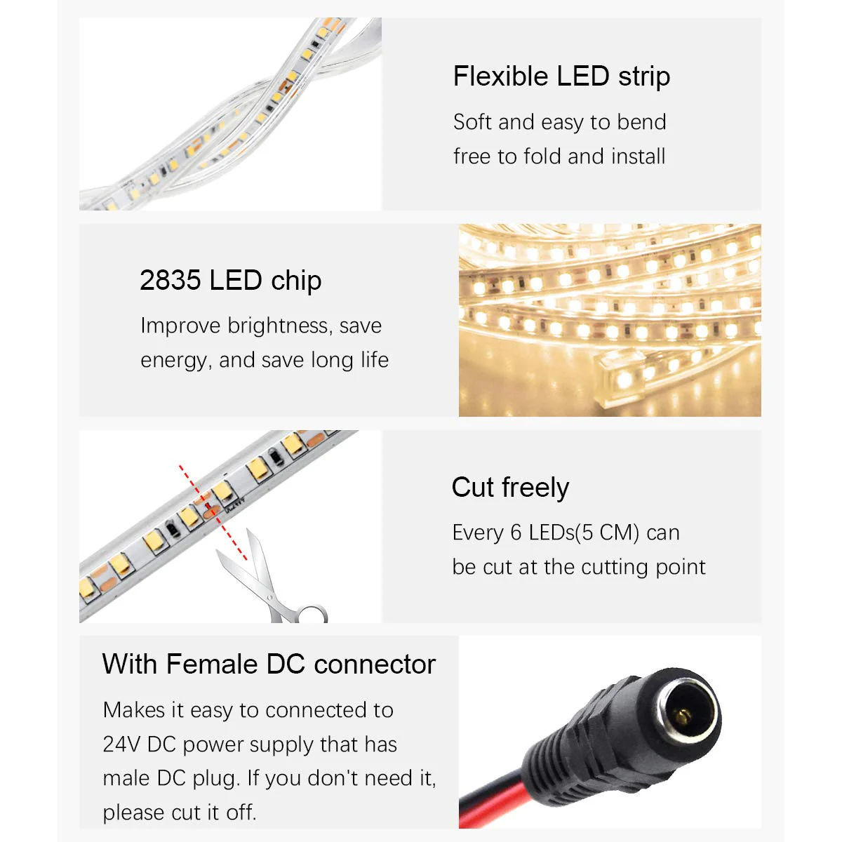 ALITOVE LED Strip Lights Warm White Waterproof 32.8ft 1200 LEDs 2835 SMD 24V DC 3500K Outdoor LED Flexible Ribbon for Kitchen Bedroom Garden Under-cabinet Backyard Hallways(No Power Supply & Adhesive) SMD 10M IP67 - Image 5