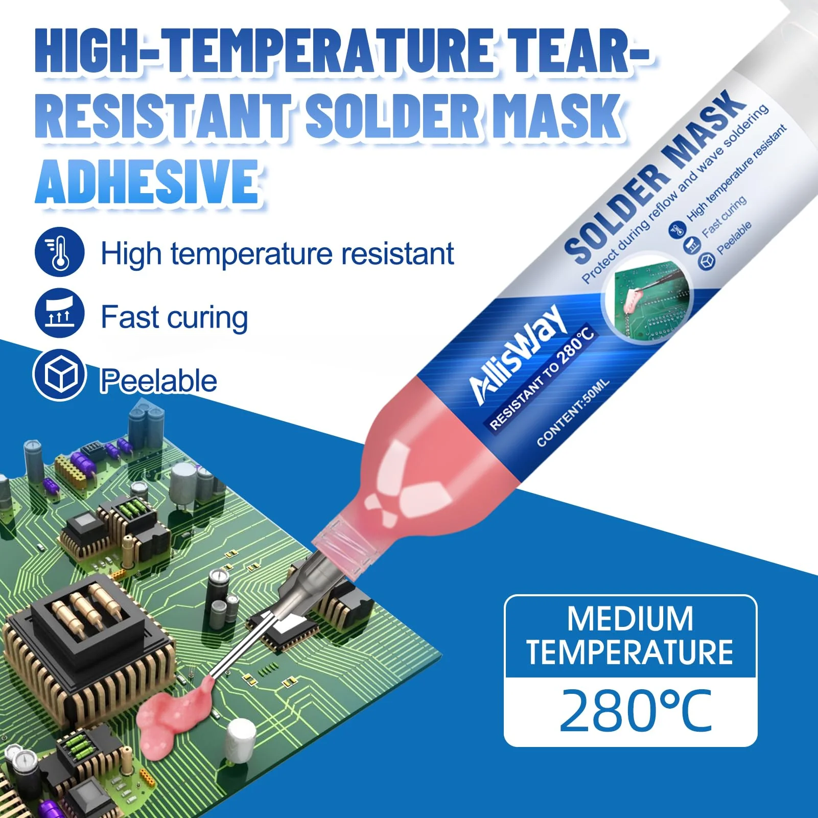 AllisWay Soldering Stop Paint, Insulation Paint Electronics, Replacement for Adhesive Tape, Heat Resistant, Easy to Peel, High Temperature Resistance, Suitable for Welding Electronic Components such - Image 2