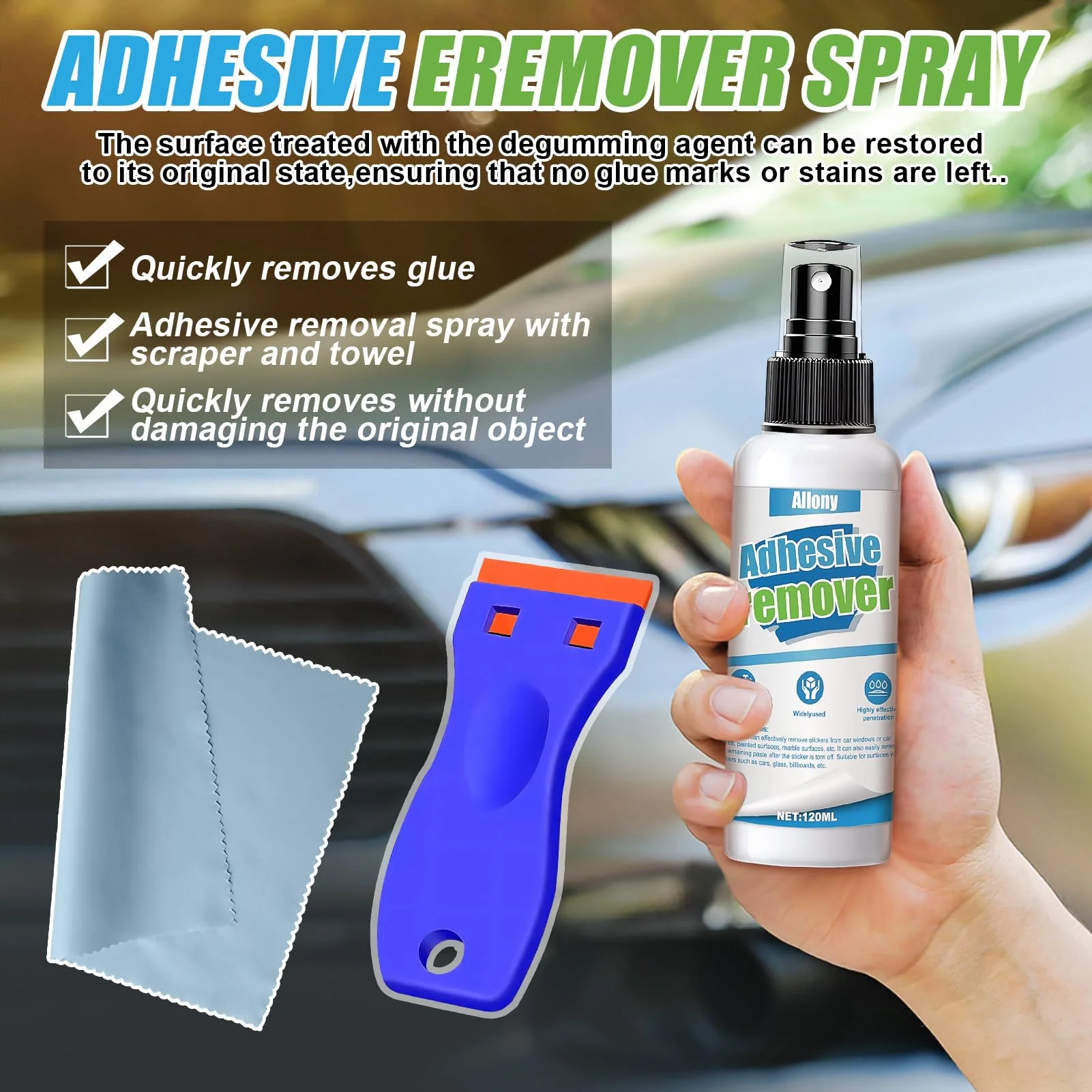 Allony Sticker Remover, Adhesive Residue Remover, Window Frame, Superglue Remover, Sticker Effectively Removes Stickers and Labels from Surfaces 120 ml - Image 3