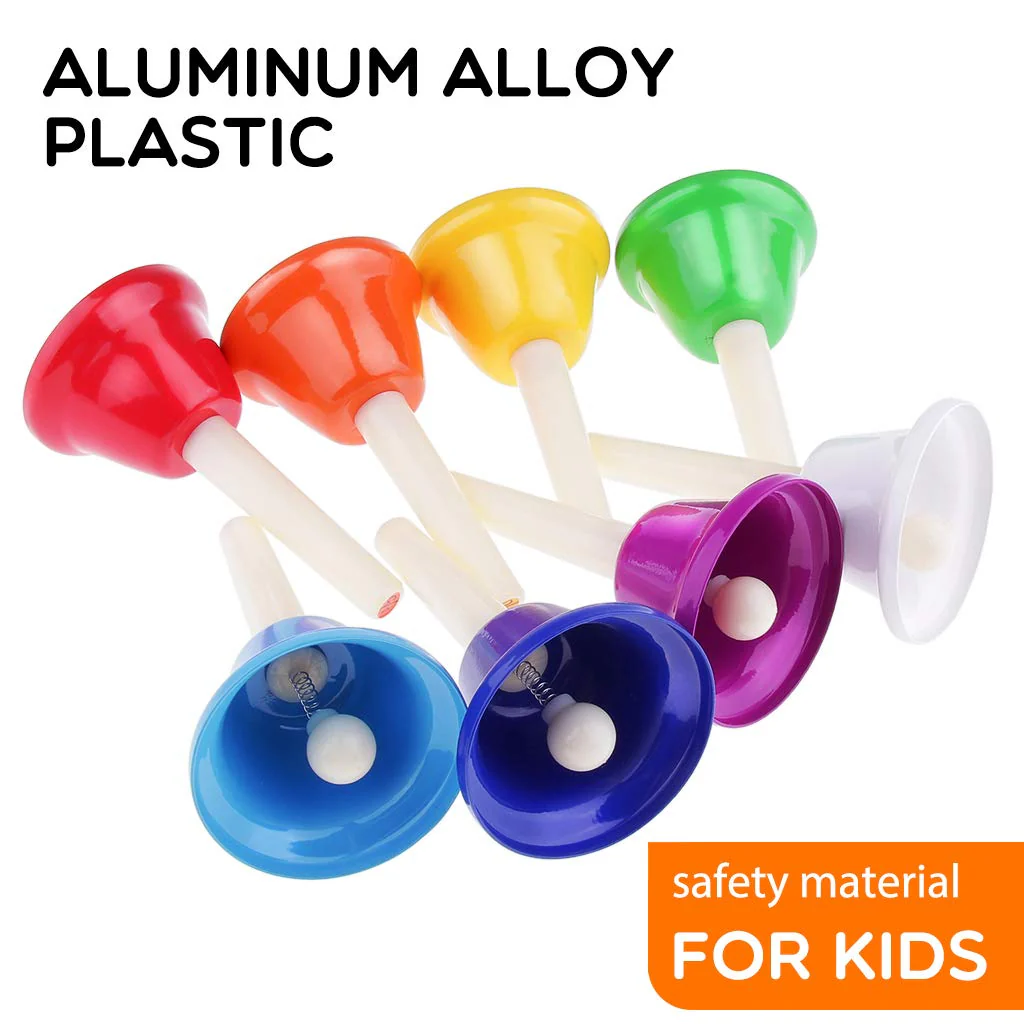 Alnicov Music Hand Bell Rhythm Band Beginners Play Hand Bells,8 Sound,8 Color Musical Bell for Senior,Teacher,Desk Bell Metal Hand Bells Set (one set of 8 notes) - Image 6