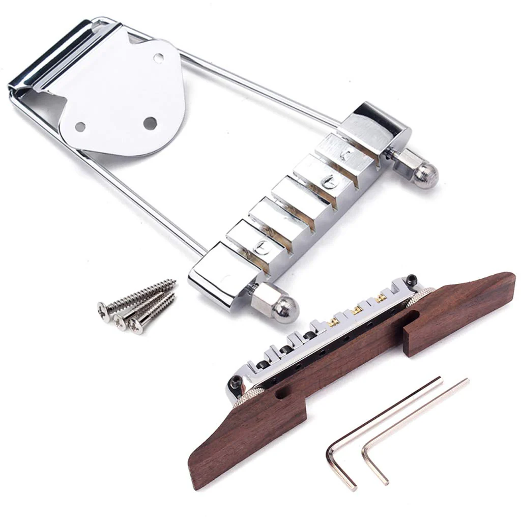 Alnicov Set of 6 String Archtop Jazz Guitar Rosewood Bridge Height Adjustable Tailpiece Trapeze for Jazz Guitar Parts,Chrome - Image 4