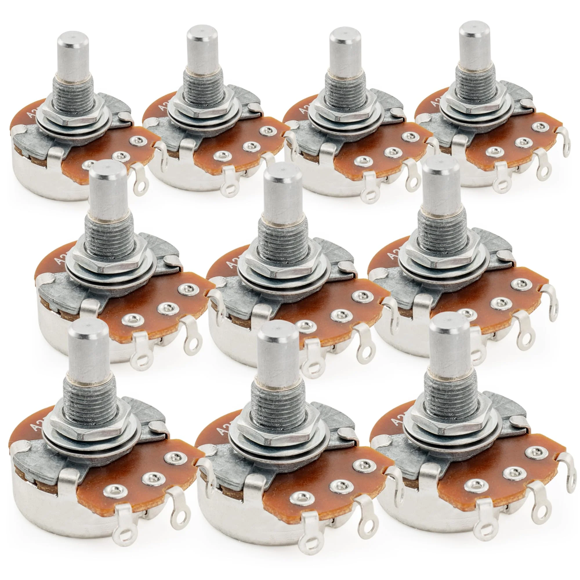 Alpha A250K Pots Metric Solid Standard Shaft 9.5mm Audio Taper Potentiometers for Electric Guitar Bass (Set of 10) A250K Solid Shaft 9.5mm