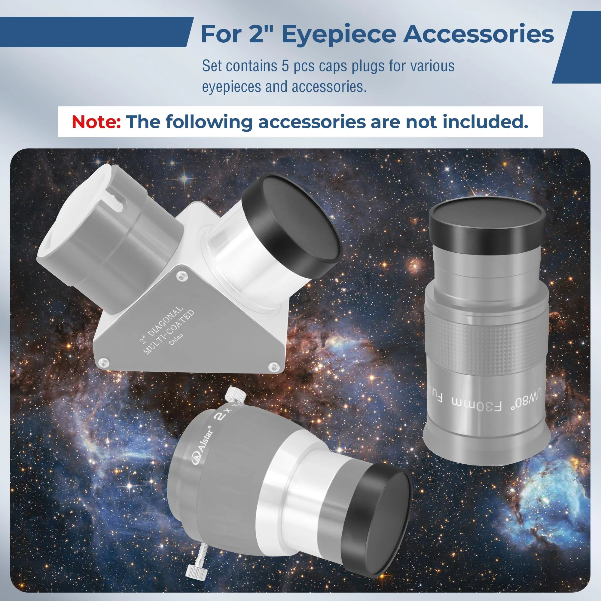 Alstar 5 Pcs Dust Caps for Eyepiece, Barlow Lens, Diagonal & Accessories - M48 X 0.75 Telescope Protection 2 Inches - Black - Image 3
