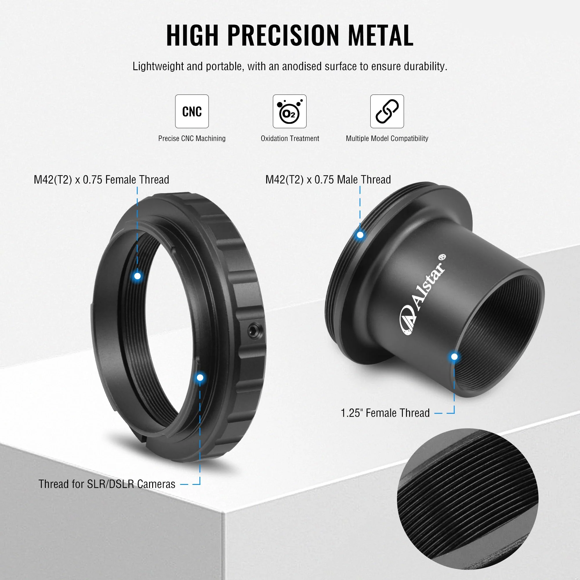 Alstar Telescope Photo Adapter for Nikon SLR/DSLR Cameras, T Mount Telescope Camera Adapter Include T2 T Ring for DSLR and T Adapter, 1.25 Inch Telescope Accessory for Astrophotography - Image 2