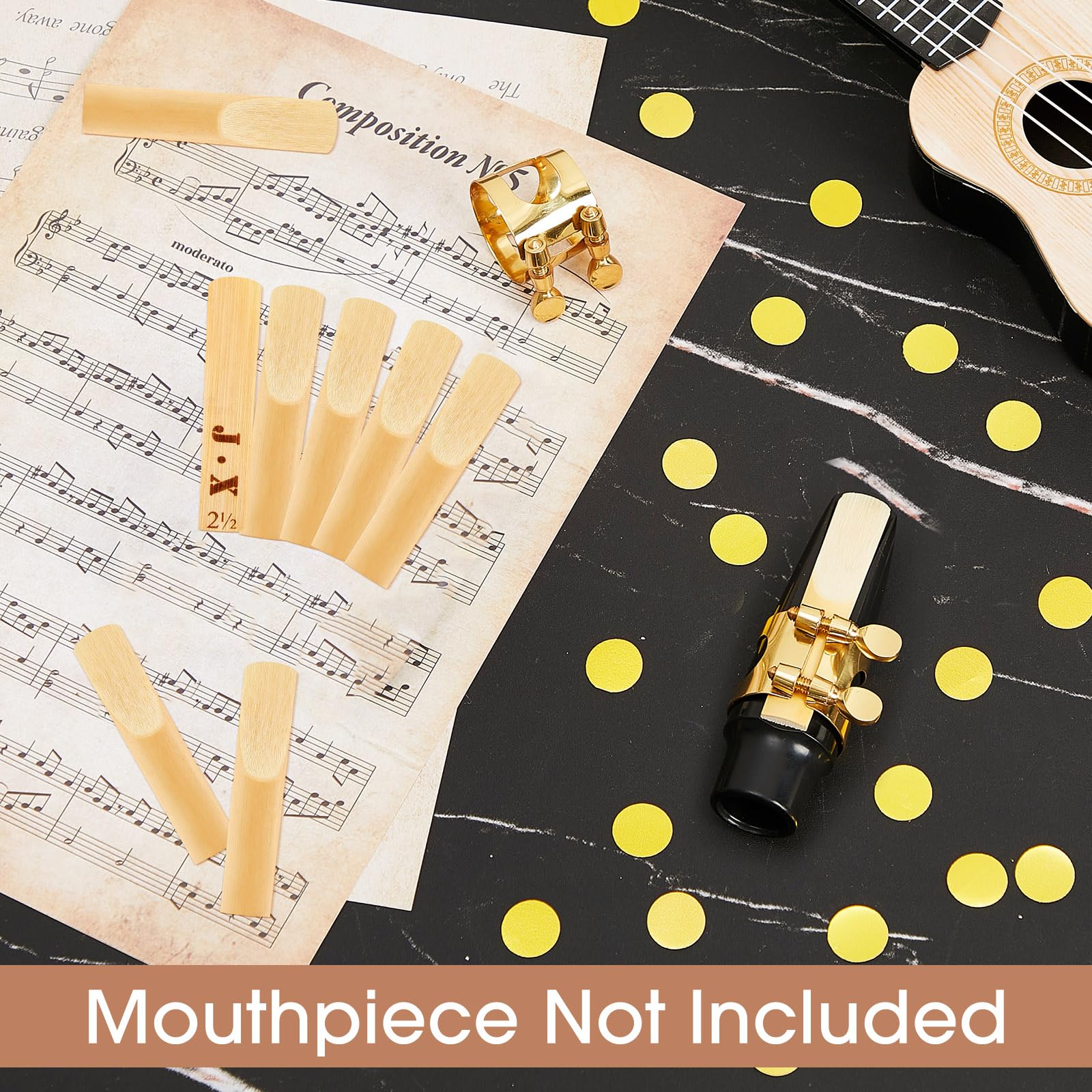 Alto Sax Ligature with 20 Pcs Alto Saxophone Reeds 2.5 Gold Alto Saxophone Mouthpiece with Adjustable Screws Alto Saxophone Ligature Fastener Strength 2.5 Reeds for Sax Use Replacement Supply - Image 4