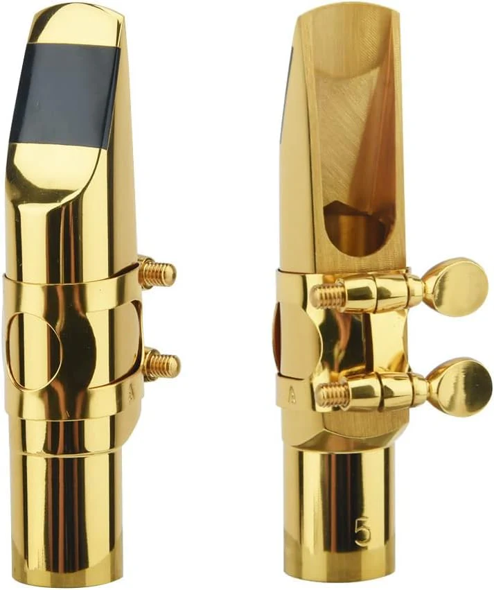 Alto Sax Saxophone Mouthpiece w/Cap & Ligatures, Brass Metal Eb Alto Sax Mouthpieces 5C for Saxophone Professionals and Beginners (5C)