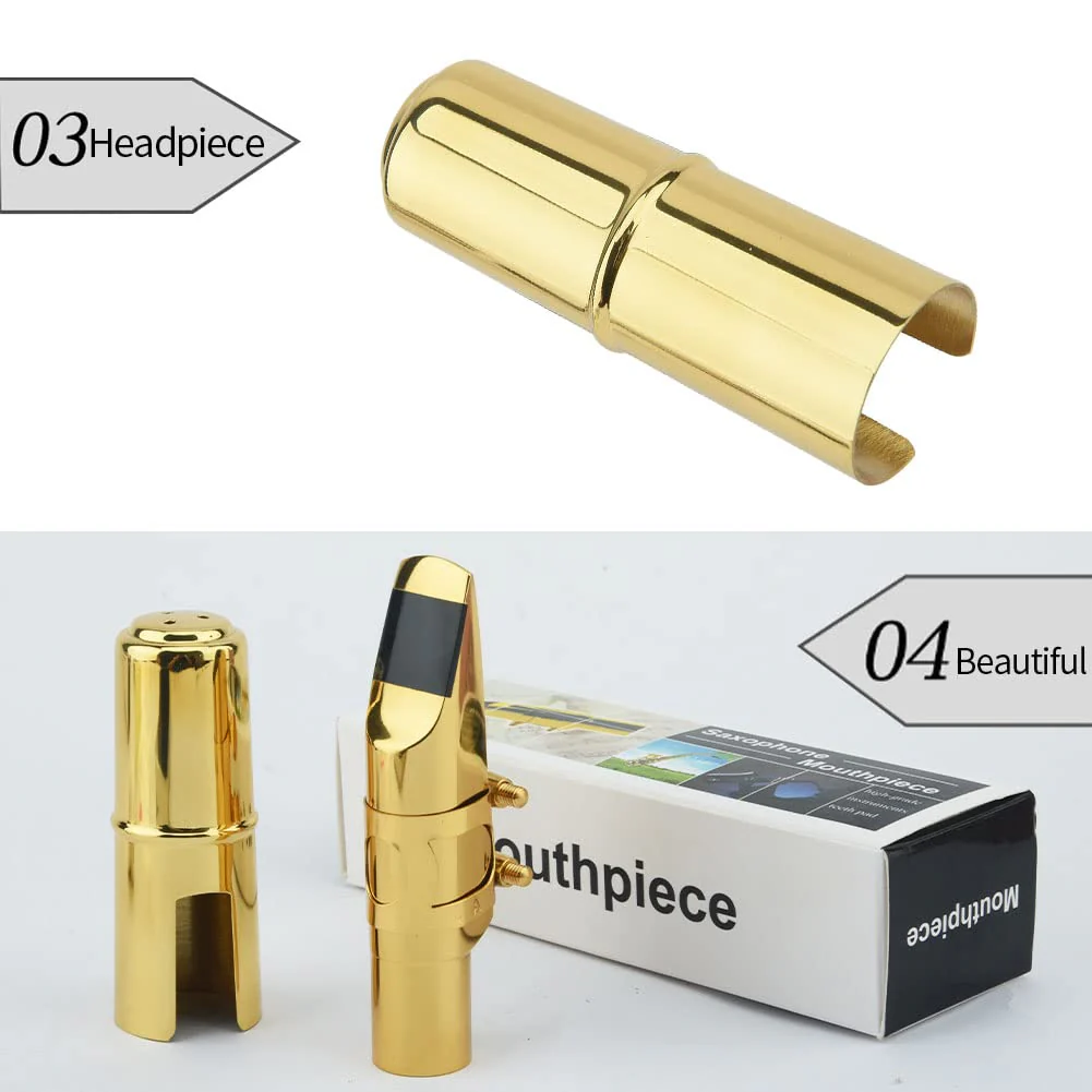 Alto Sax Saxophone Mouthpiece w/Cap & Ligatures, Brass Metal Eb Alto Sax Mouthpieces 5C for Saxophone Professionals and Beginners (Gold - 5C) - Image 7