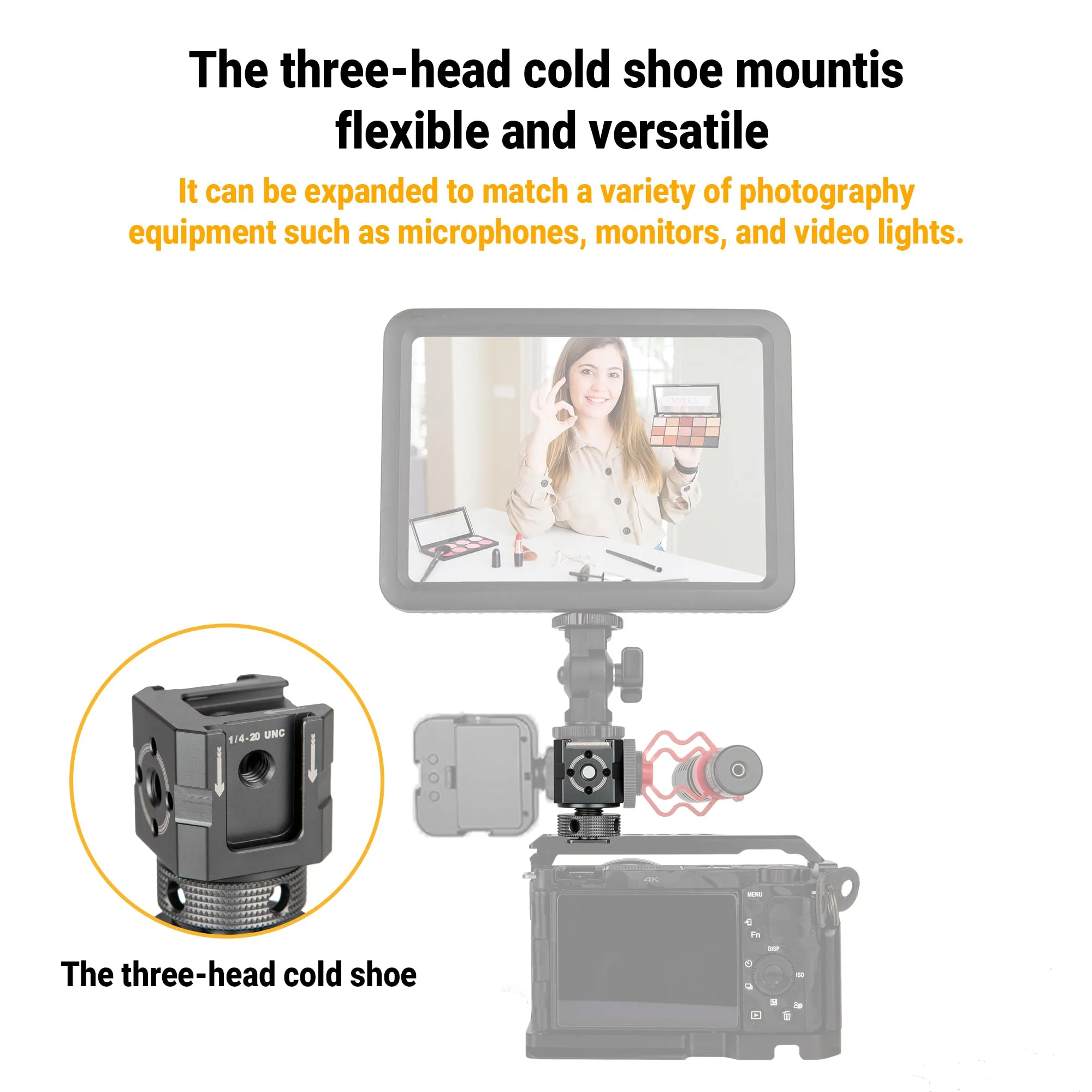 Aluminum Camera Shoe Mount - Ultralight Cold Shoe Adapter with Multi 1/4" Threads, 60g Quick-Release Plate for DSLR/Mirrorless/Outdoor Photography - Image 4