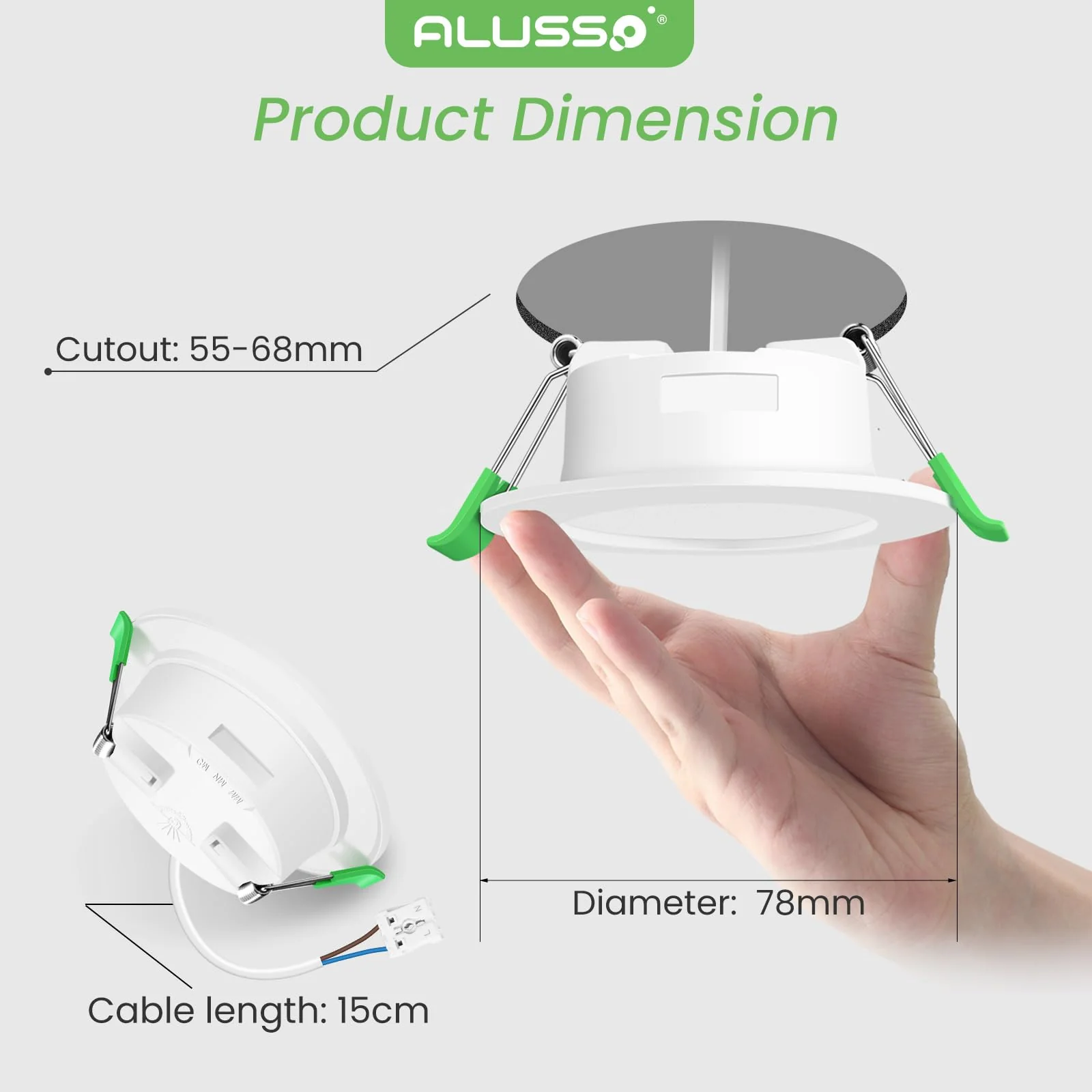 ALUSSO LED Recessed Spotlight, 230 V, Flat IP44, 4 W LED Spotlights, 280 LM, Cool White 6500 K Recessed Lights, 30 mm Ultra Flat, Recessed Spot Hole 55-68 mm, Ceiling Spotlights for Bathroom, Kitchen Cool White 6500k, Set of 6 - Image 5