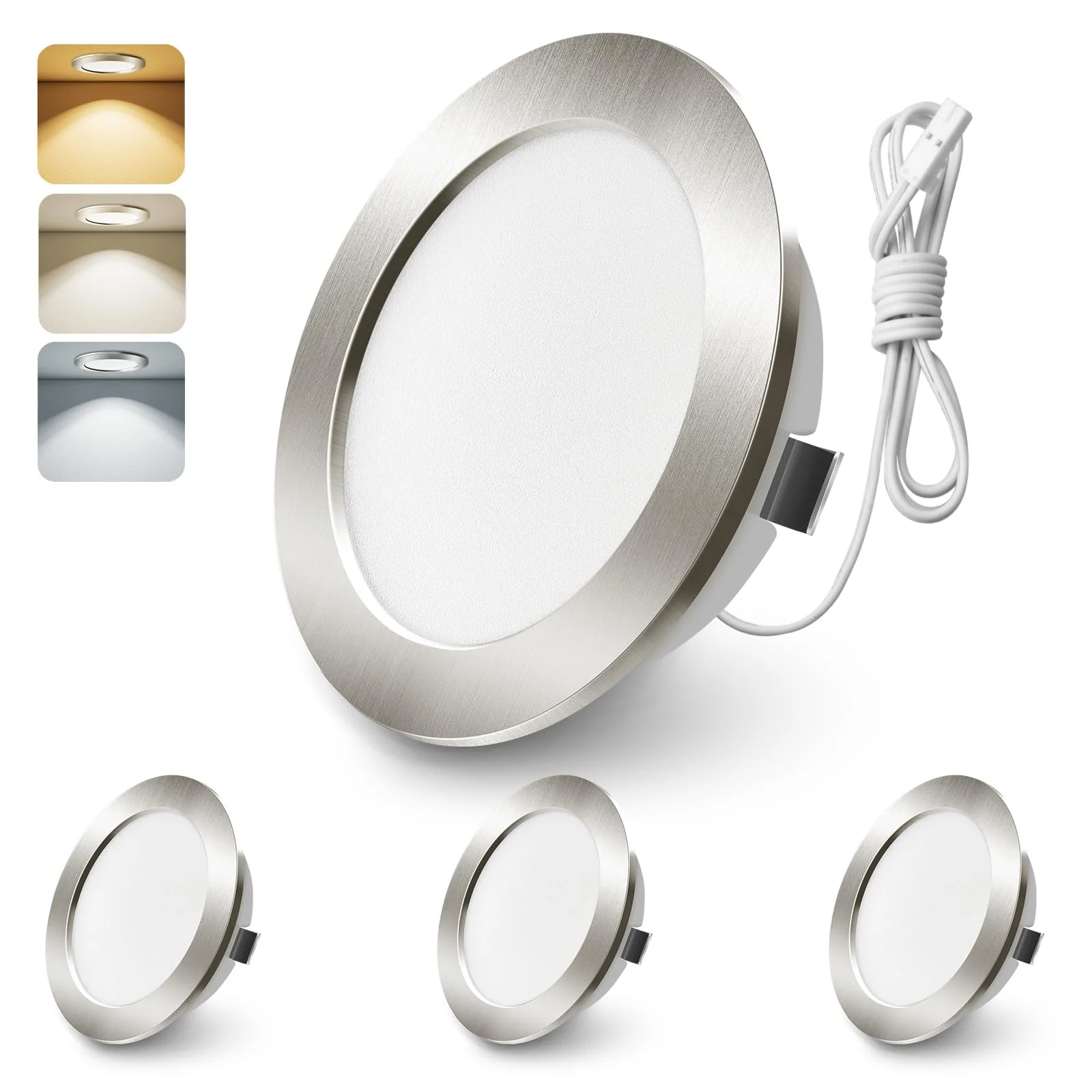 ALUSSO LIGHTING LED Recessed Spotlight 12 V, 3000 K 4000 K 6000 K LED Spot 12 V IP44, 4 W 270 LM Recessed Spotlights 55-58 mm for Motorhome Mirror Cabinet Caravan Van Wardrobe Nickel Set of 3 (Not Nickel. Hole Size: 55-58 Mm, 12 V Ac/Dc 3 pieces
