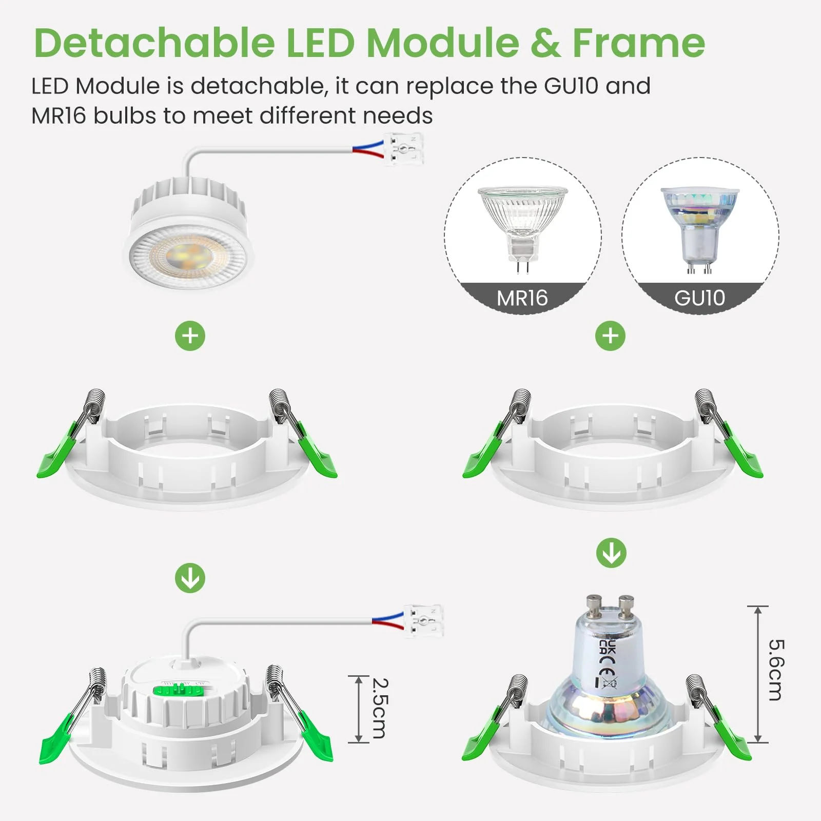 ALUSSO LIGHTING LED Recessed Spotlight, 230 V, Dimmable Flat, Spotlights, 6 W, 68 mm with Removable Module, 3CCT Warm White, Natural White, Cool White, IP44 Recessed Lights, Ceiling Spotlights for Set of 6 White Fixed - 3 Cct, Hole Size Diameter 68-75 Mm - Image 6