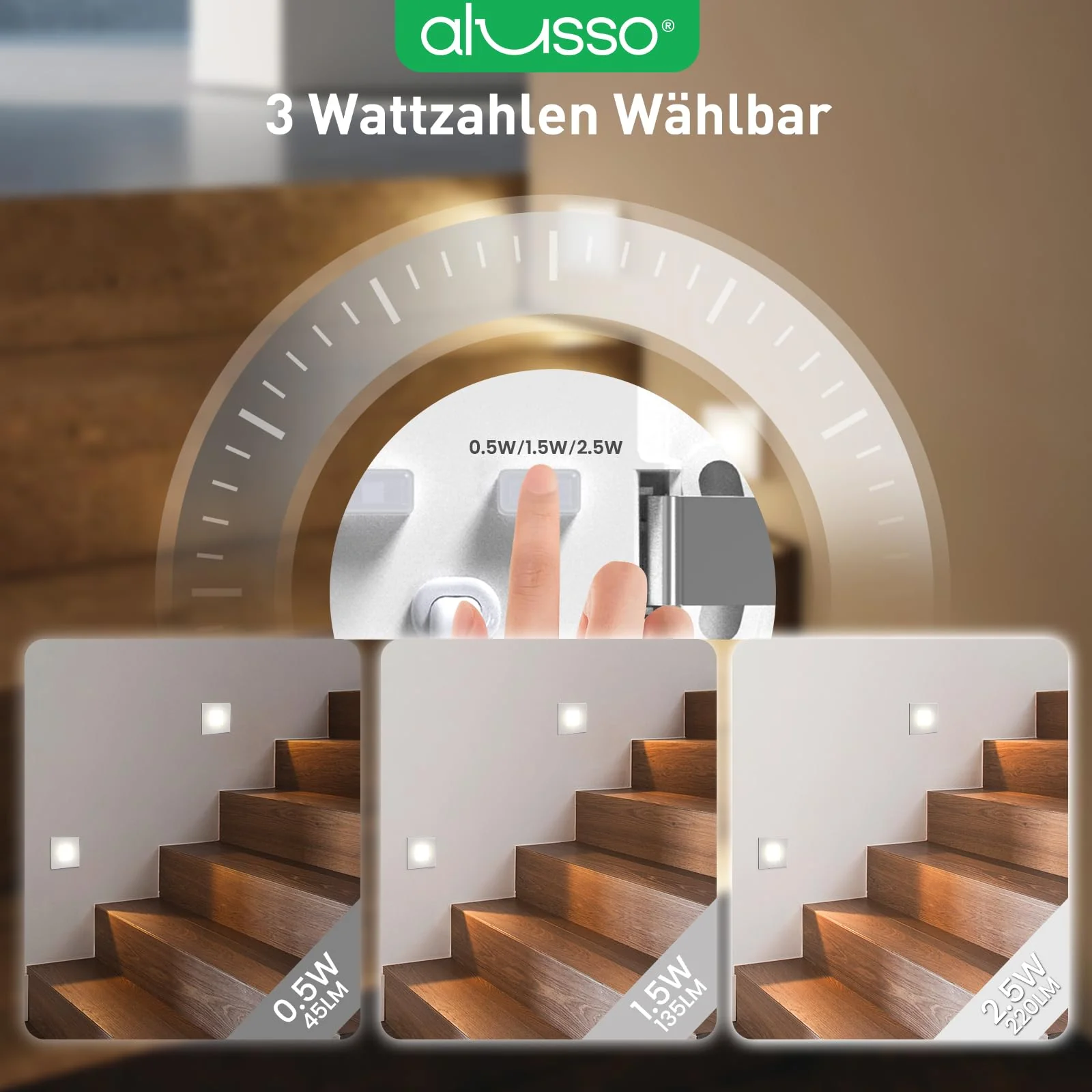 ALUSSO Set of 6 LED Stair Lighting 230 V Dimmable 3CCT Warm White Neutral White Cool White Stair Light 3 W 0.5 W 1.5 W 2.5 W IP44 Stair Lighting Stair Light Recessed Wall Light, Square White - Image 4
