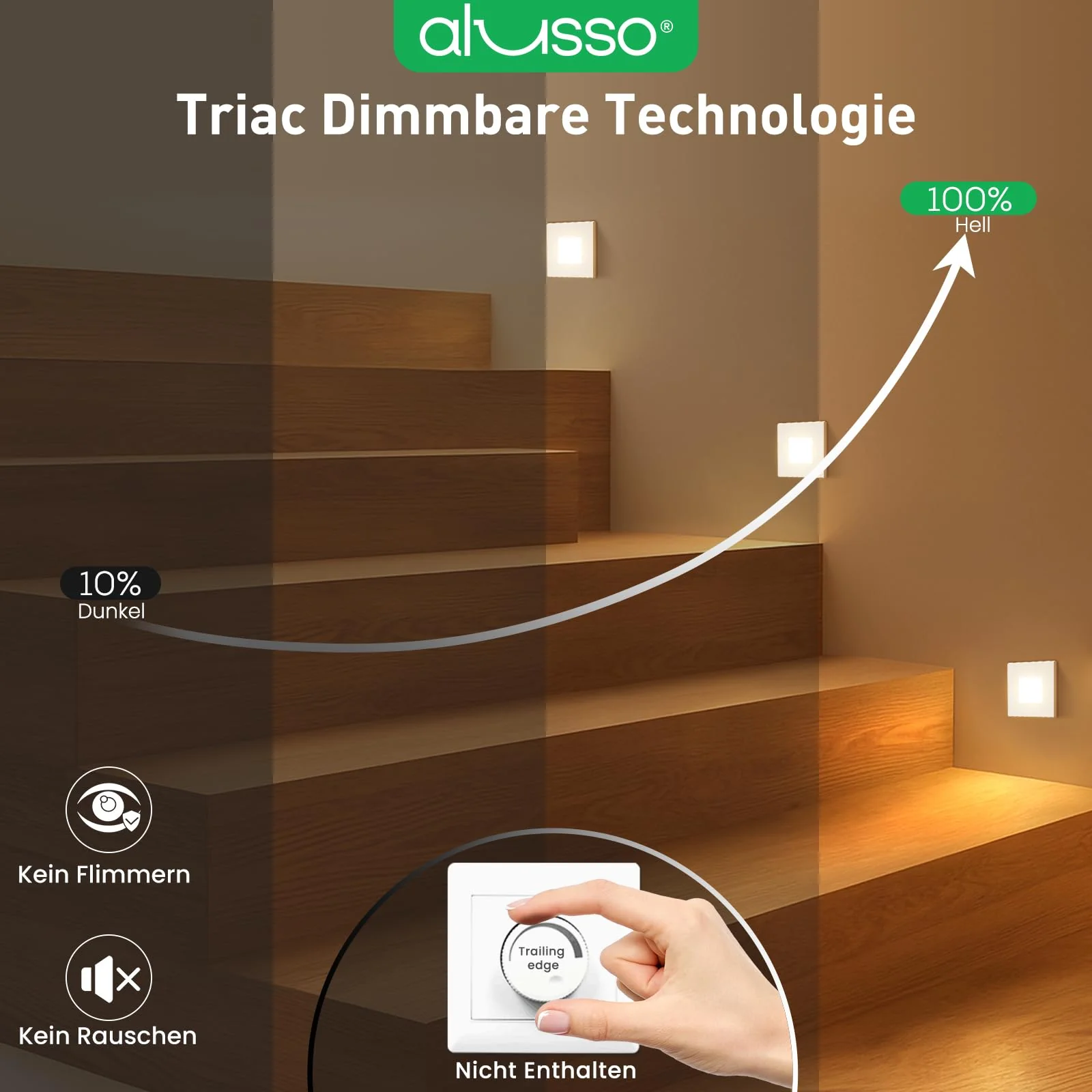 ALUSSO Set of 6 LED Stair Lighting 230 V Dimmable 3CCT Warm White Neutral White Cool White Stair Light 3 W 0.5 W 1.5 W 2.5 W IP44 Stair Lighting Stair Light Recessed Wall Light, Square White - Image 5