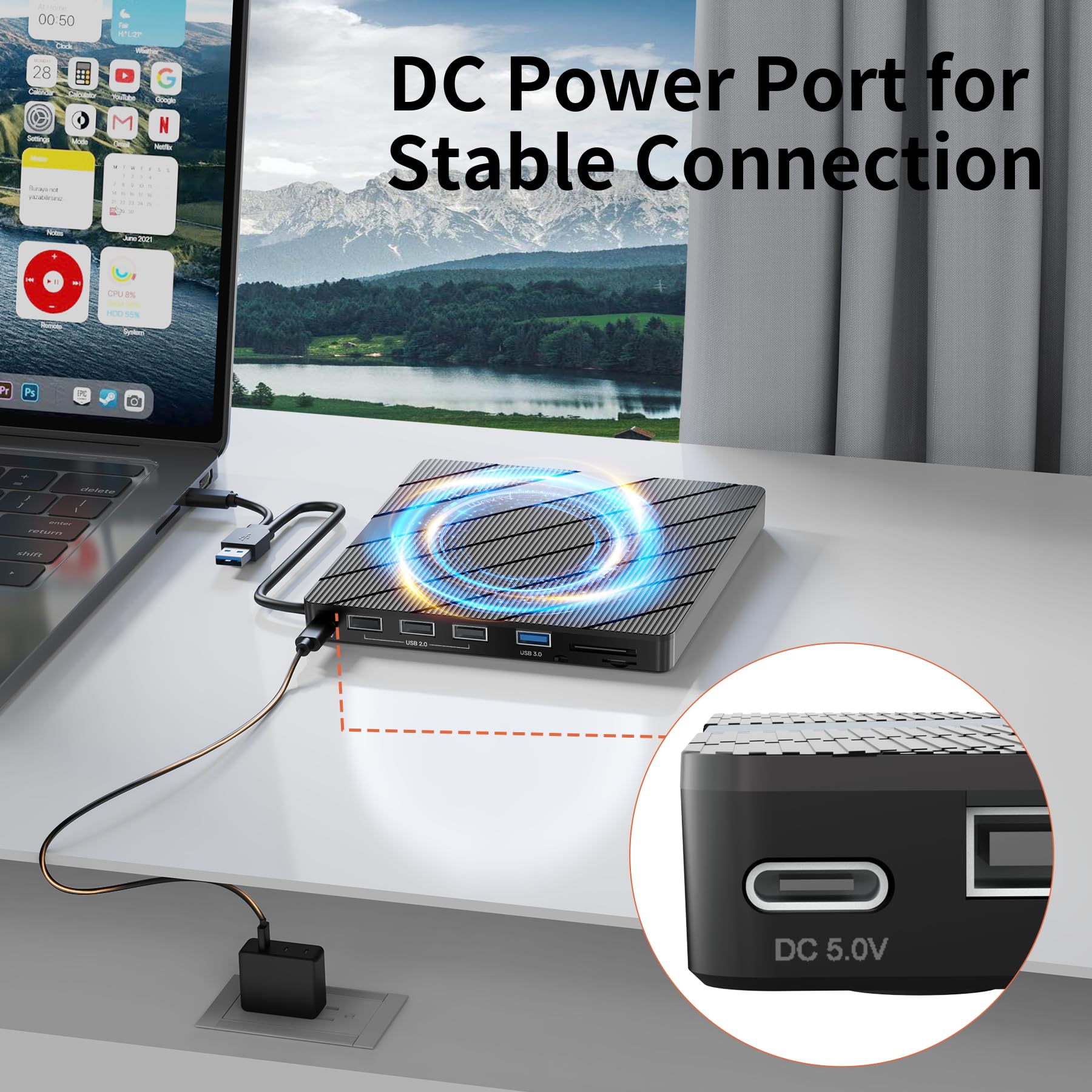 Alxum External CD DVD Drive for Laptop, 8 in 1 Portable CD DVD Burner Rewriter with Multiple Ports Support Faster Transfer Speed CD 8X DVD 24x for Windows 11/10/8/7 MacOS and More Black - Image 7