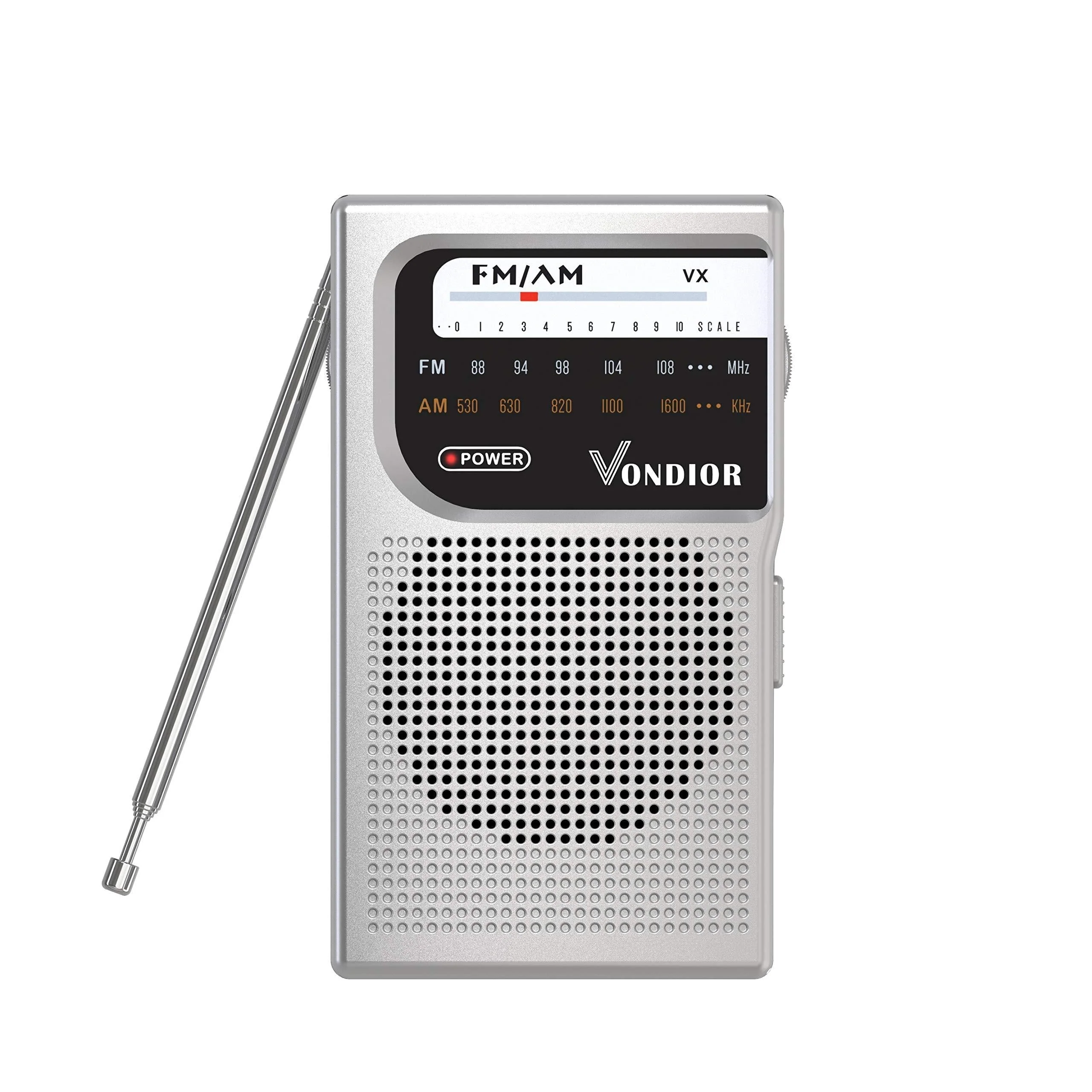 AM FM Battery Operated Portable Pocket Radio - Best Reception and Longest Lasting. AM FM Compact Transistor Radios Player Operated by 2 AA Battery, Mono Headphone Socket, by Vondior (Silver) Silver