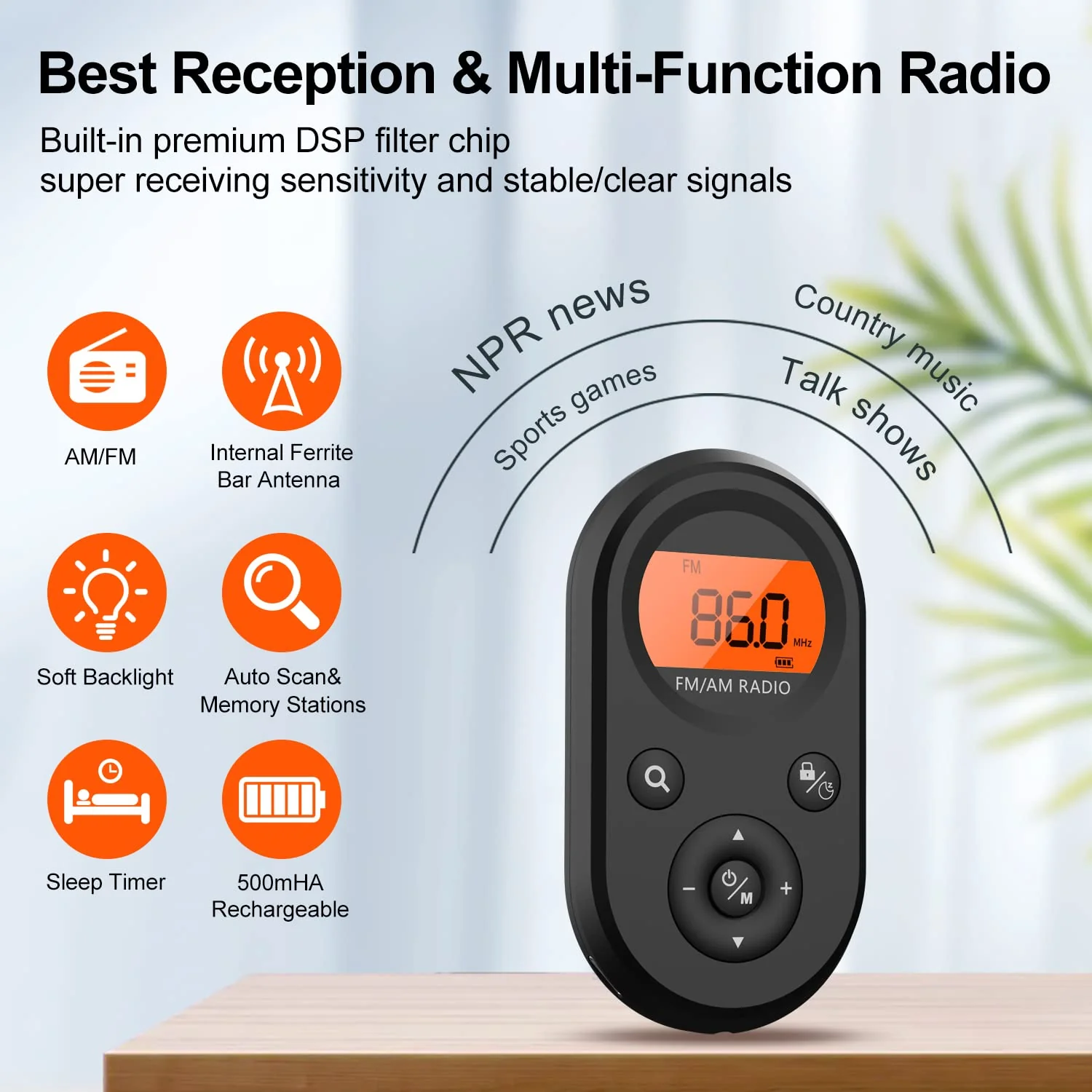 AM FM Portable Radio,Personal Pocket Radio Rechargeable with Best Reception,Long Battery Life,Stereo Earphone,Small Digital Transistor Radios for Hiking,Walking,Jogging - Image 2