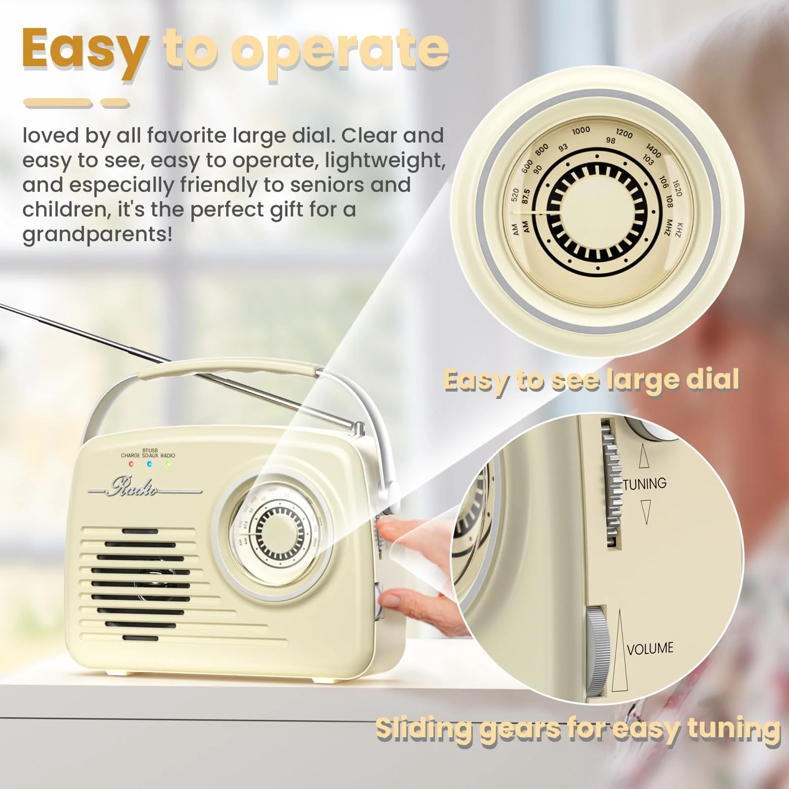 AM FM Radio Portable - Shortwave Radio Battery Powered or Plug in Wall for Home Outdoor, Strong Reception, Digital Time Display, Transistor Antenna, Large Dial Easy to Use, Seniors Small Gfit - Image 3
