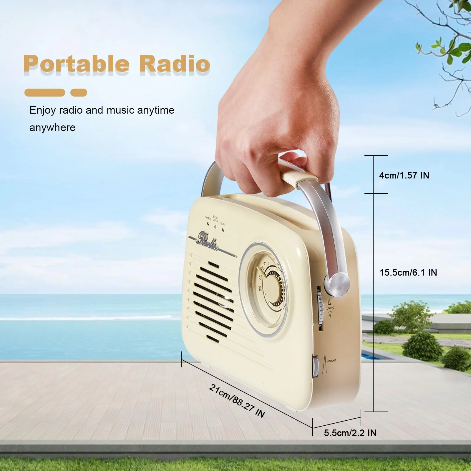 AM FM Radio Portable - Shortwave Radio Battery Powered or Plug in Wall for Home Outdoor, Strong Reception, Digital Time Display, Transistor Antenna, Large Dial Easy to Use, Seniors Small Gfit - Image 4