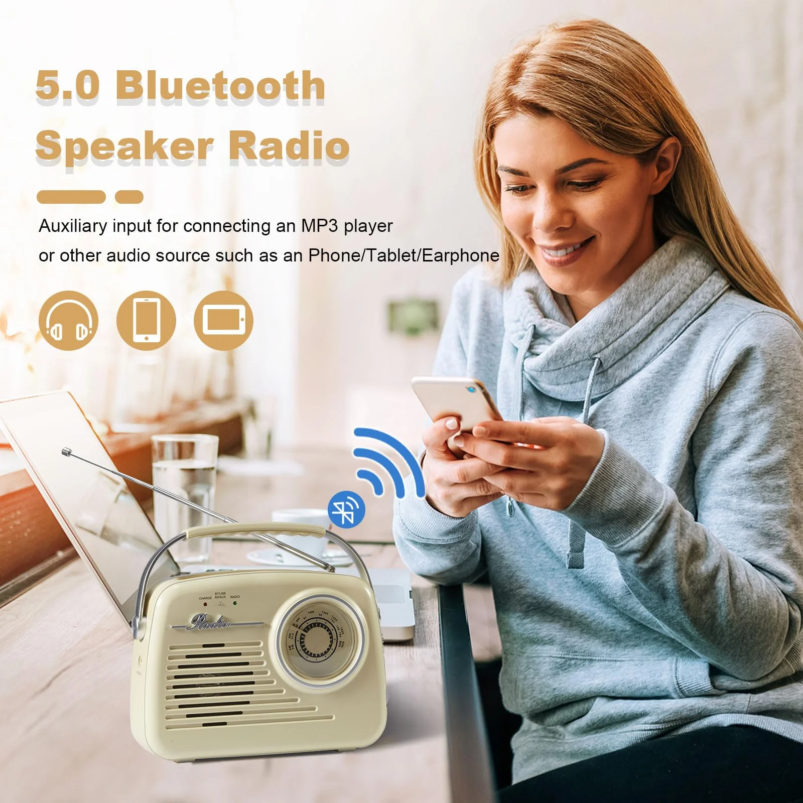 AM FM Radio Portable - Shortwave Radio Battery Powered or Plug in Wall for Home Outdoor, Strong Reception, Digital Time Display, Transistor Antenna, Large Dial Easy to Use, Seniors Small Gfit - Image 6