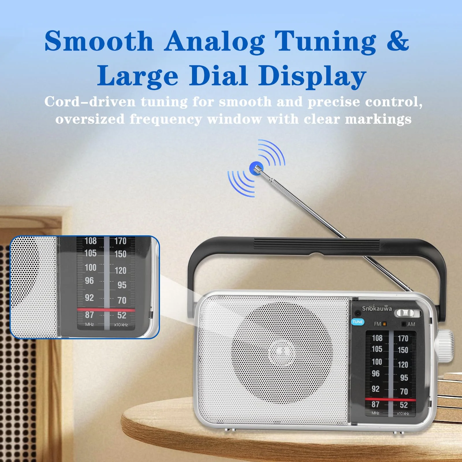 AM FM Radio Portable, Transistor Radio, Battery Powered or Mains Operated, Battery Radio with Robust Reception and Built in Speaker, Suitable for Home and Outdoor Silver - Image 2