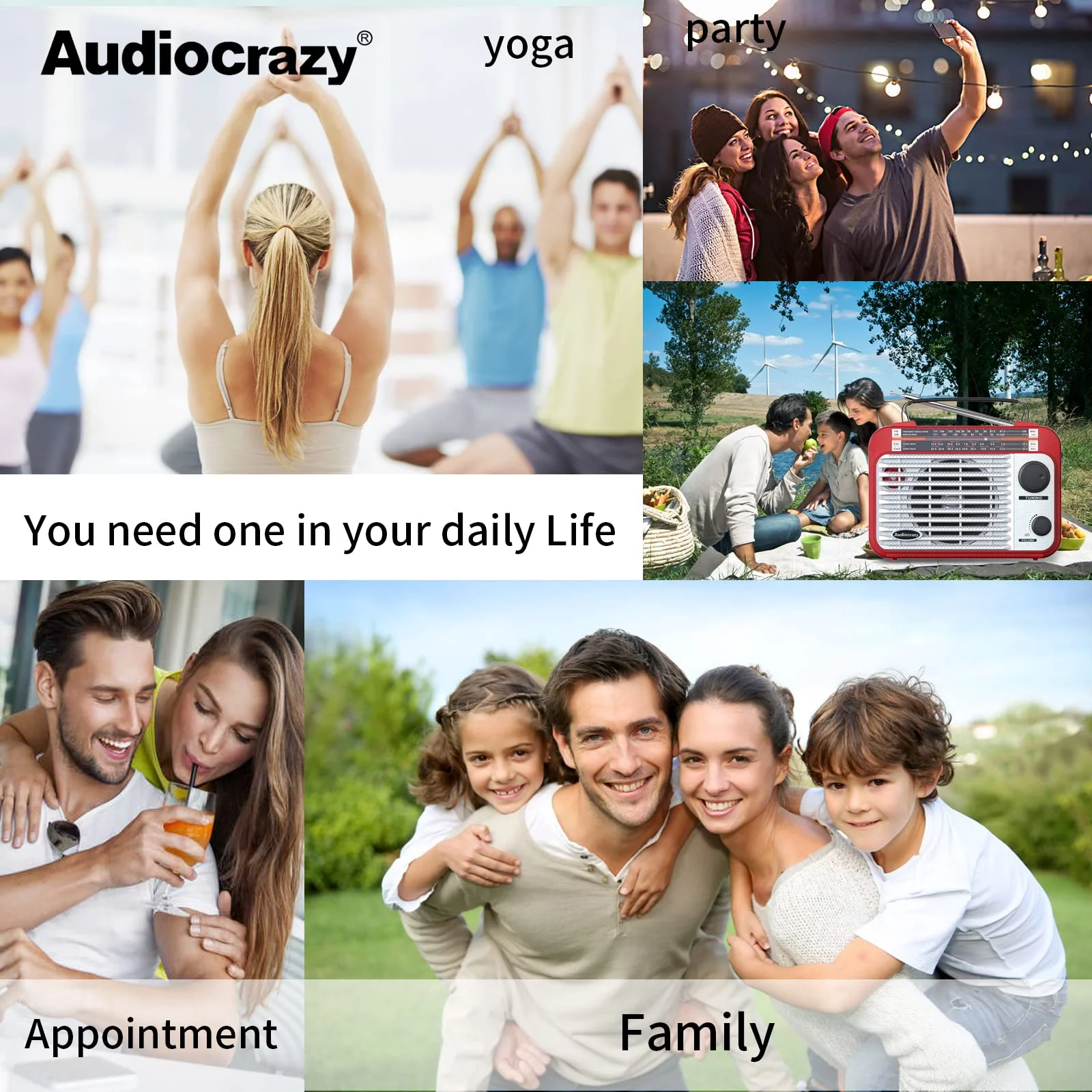 AM/FM/SW1-2 Radio Shortwave Transistor Radio AC or Battery Operated with Best Reception Big Speaker and Precise Tuning Knob with AUX in & 3.5mm Earphone Jack Red+White - Image 7