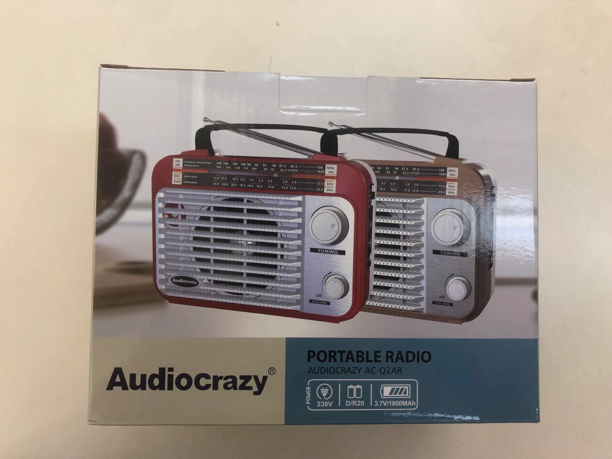 AM/FM/SW1-2 Radio Shortwave Transistor Radio AC or Battery Operated with Best Reception Big Speaker and Precise Tuning Knob with AUX in & 3.5mm Earphone Jack Red+White - Image 9