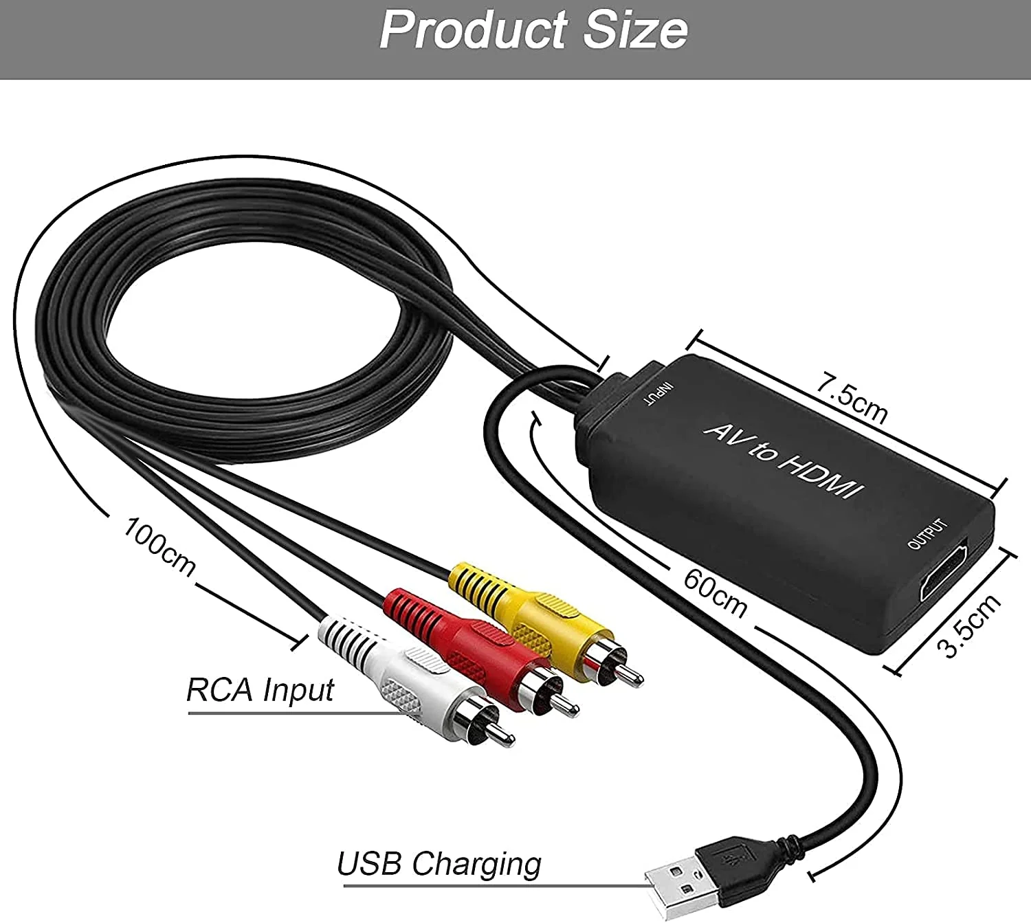 AMANKA RCA to HDMI, 1080P RCA Composite CVBS AV to HDMI Video Audio Converter Adapter with USB Charge Cable Compatible with PC Laptop Xbox PS4 PS3 TV STB VHS VCR Camera DVD HDMI Converter AV1 - Image 2