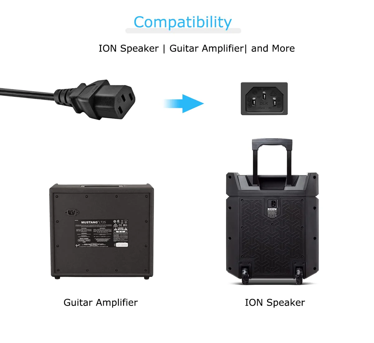 Amplifier Power Cord for ION Block Rocker, Guitar Amp, Job Rocker, Explorer Portable Speaker System, ION iPA76C iPA76A iPA76S IPA23 Block Party & Live 3 Prong Power Cable Replacement 6 Ft - Image 3