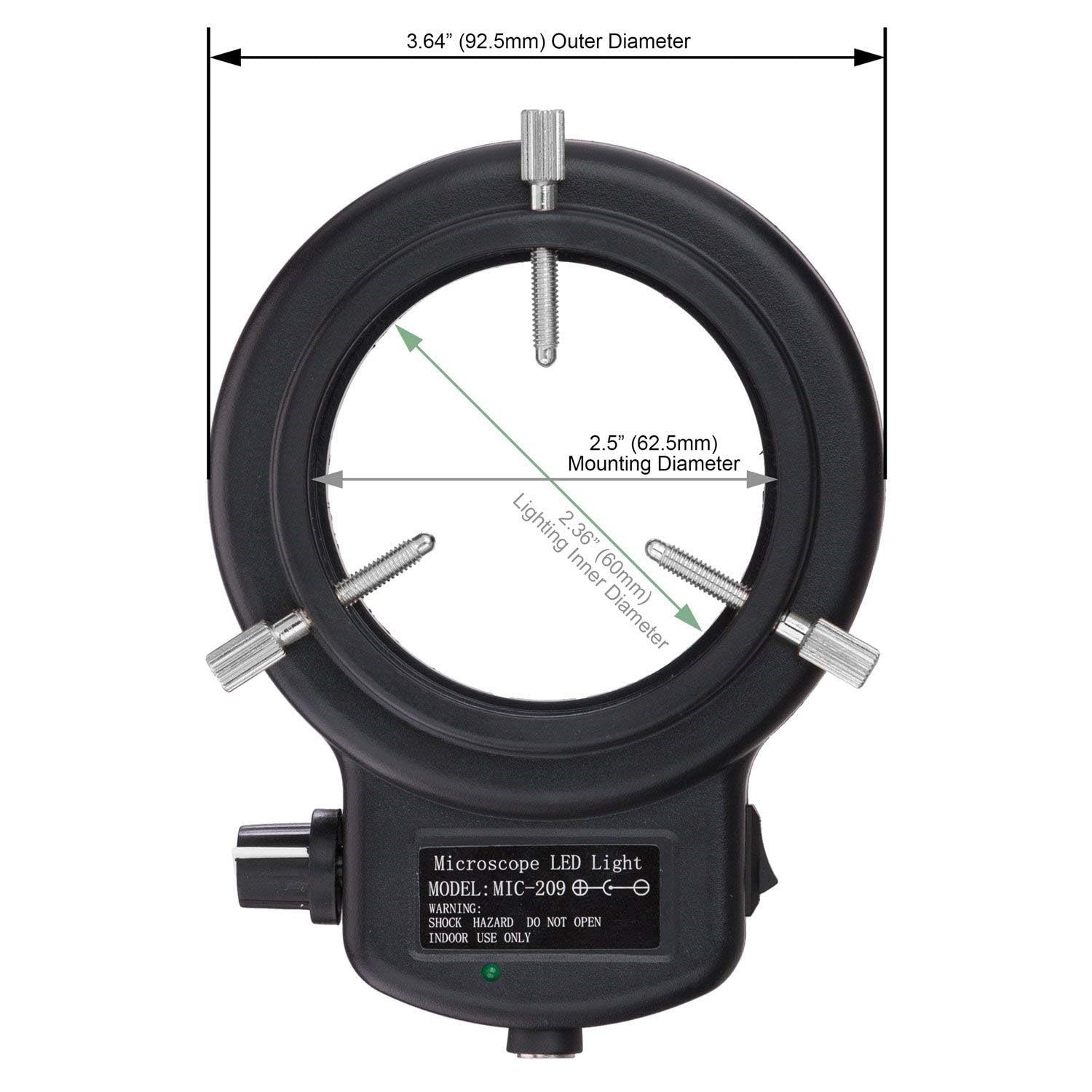 AmScope 144 LED Intensity-Adjustable Ring Light: Stereo Microscope Accessory with Black Housing - Image 2