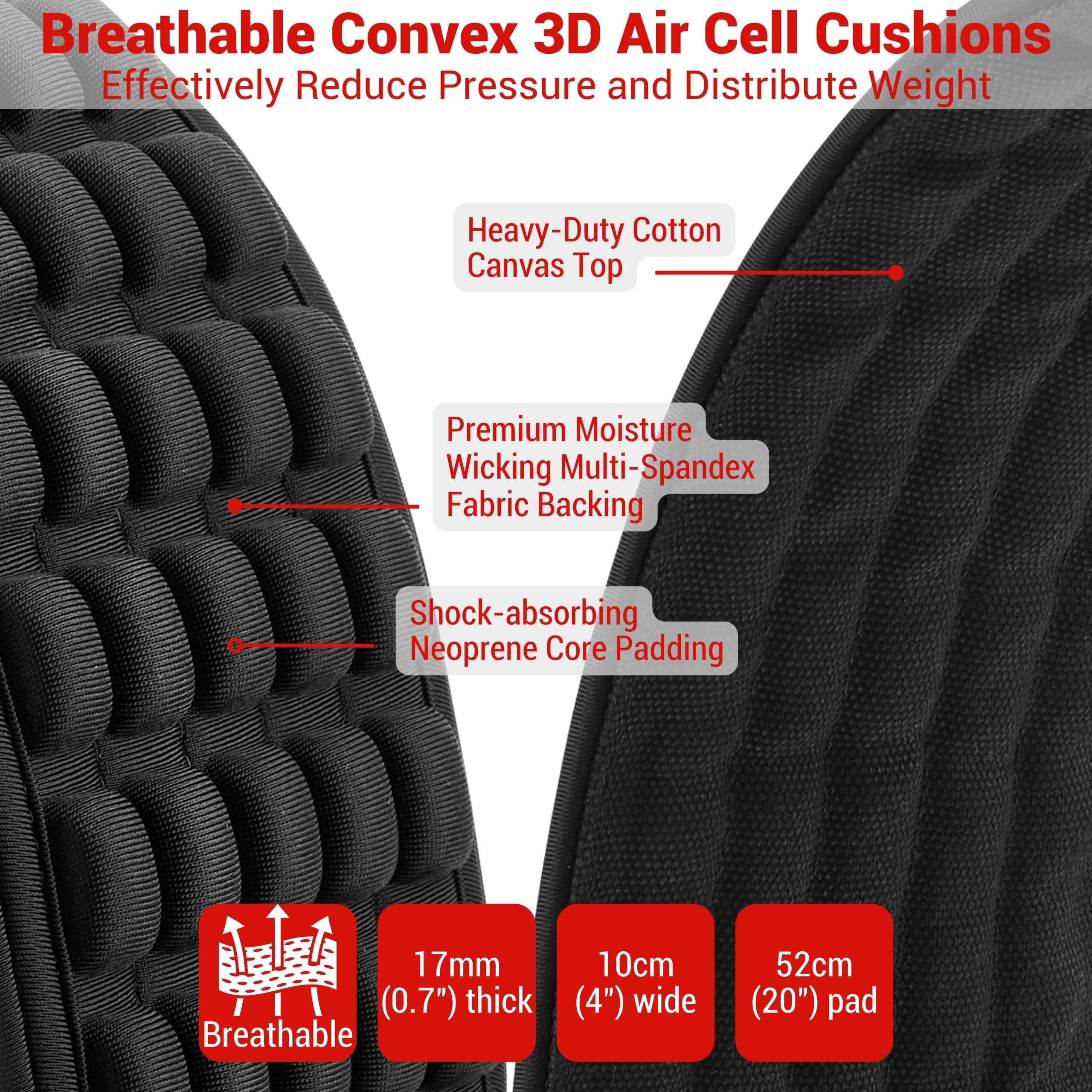 Amumu AIRCELL Bass & Guitar Strap 4" Ultra Wide - 0.7" Thick Breathable Convex 3D Air Cell Cushions - Neoprene Padding - Cotton Canvas Top - Adjustable Length 48"-63"(Long) Black 48"-63"(Long) - Image 3