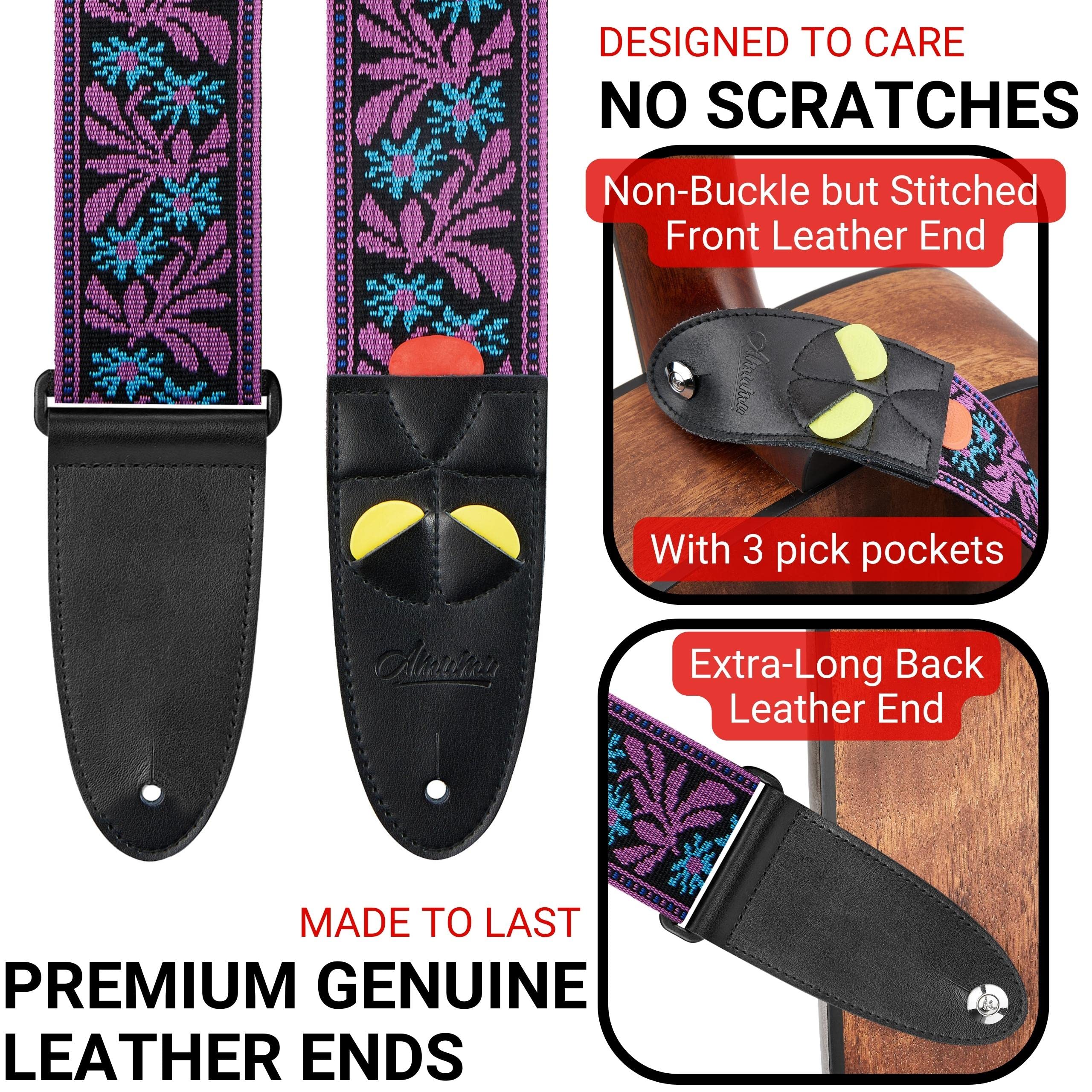 Amumu Guitar Strap Jacquard Purple Blue Flower for Bass, Electric & Acoustic Guitar Accessories - Image 2
