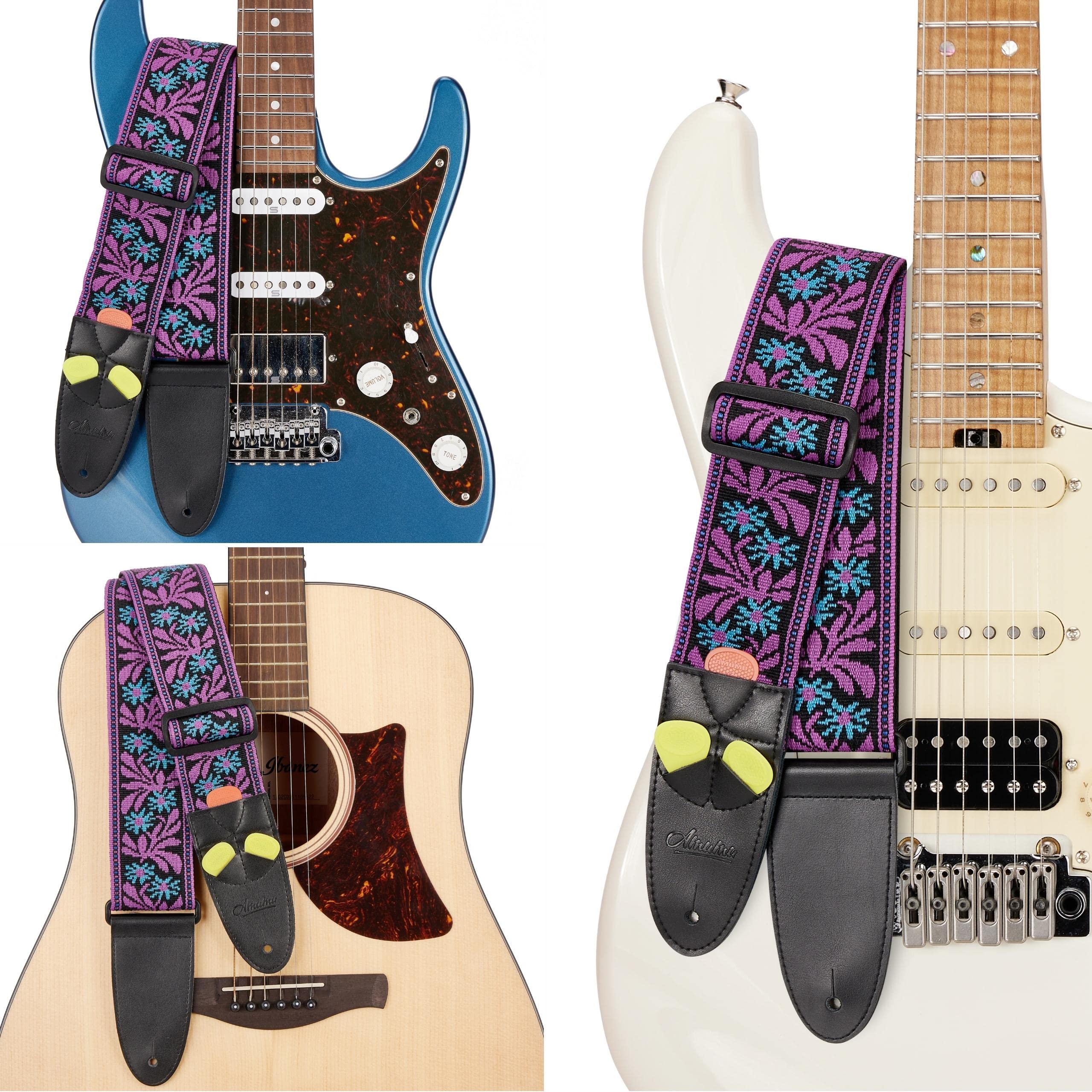 Amumu Guitar Strap Jacquard Purple Blue Flower for Bass, Electric & Acoustic Guitar Accessories - Image 6
