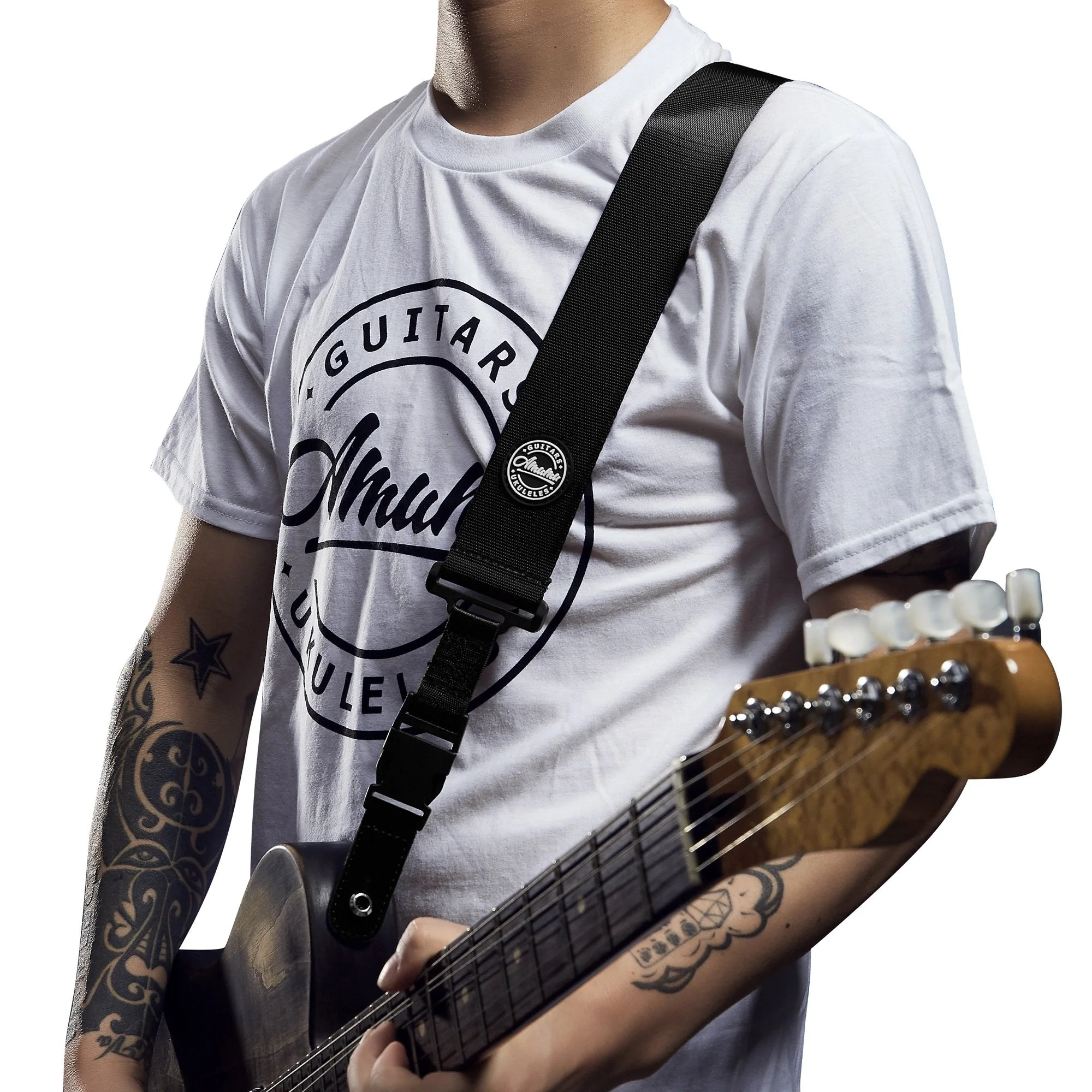Amumu Nylon Snapclock Guitar Strap with Clip Buckle for Acoustic, Electric, Bass Guitar with Strap Blocks & Headstock Tie Black - Image 7