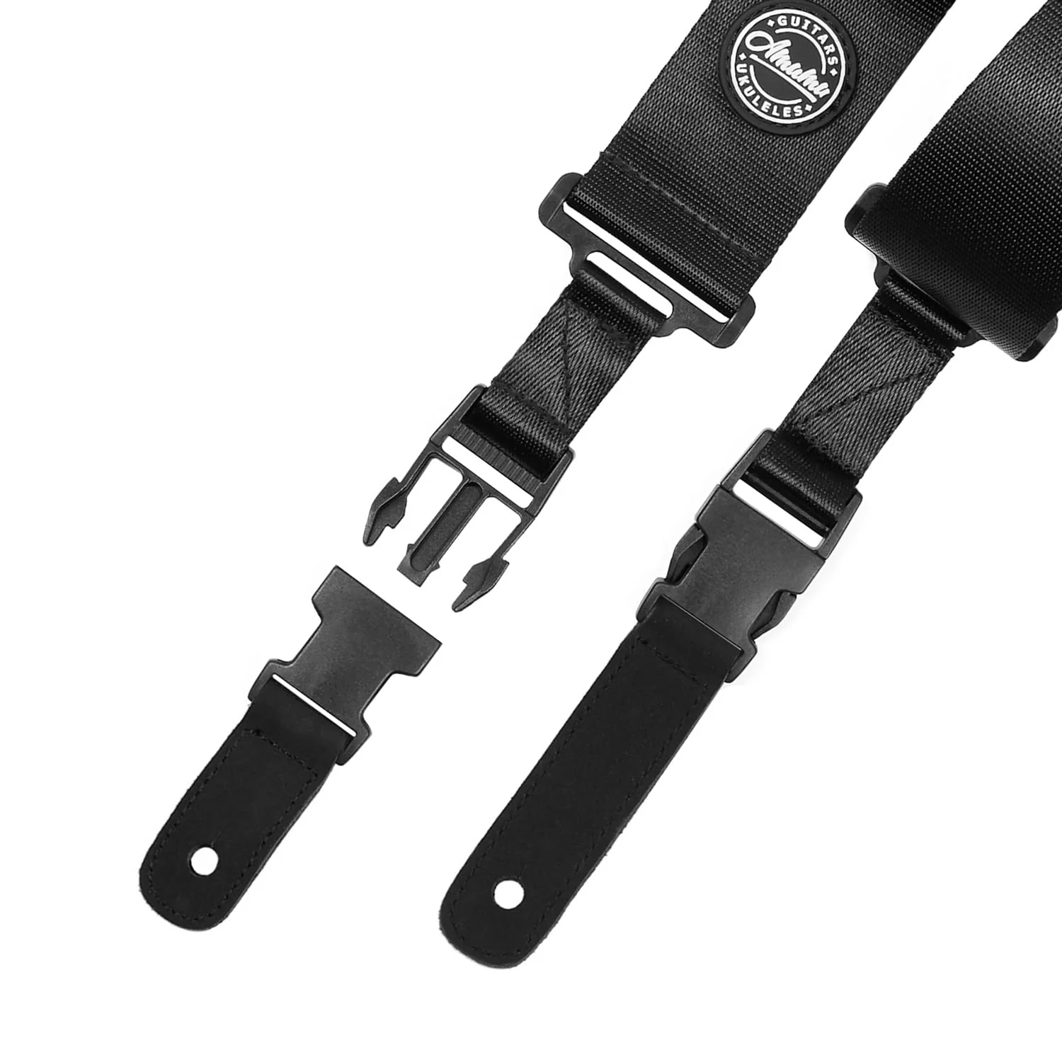 Amumu Nylon Snapclock Guitar Strap with Clip Buckle for Acoustic, Electric, Bass Guitar with Strap Blocks & Headstock Tie Black - Image 8
