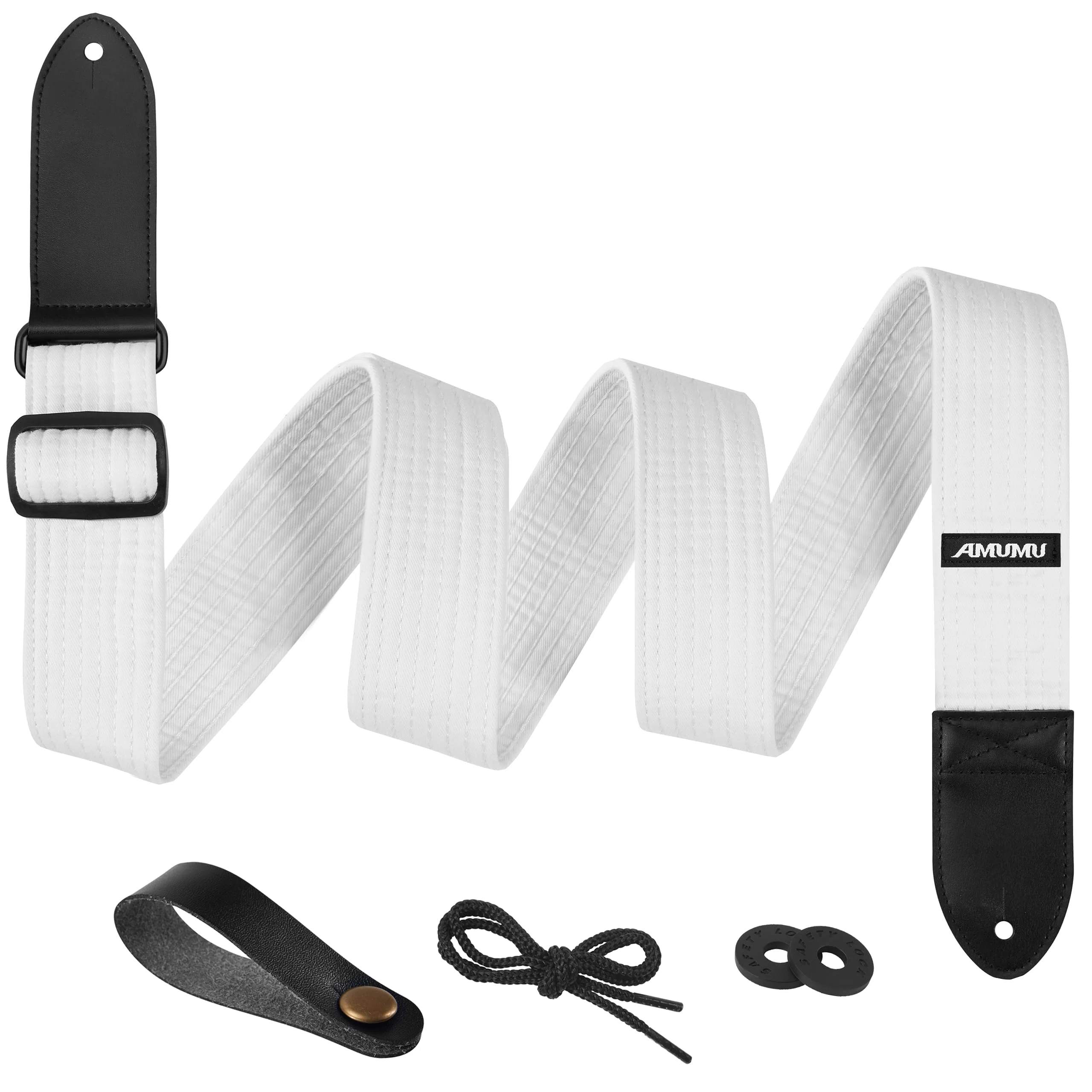 Amumu Premium Thick Cotton Guitar Strap - Ideal for Acoustic, Electric, and Bass Guitars White
