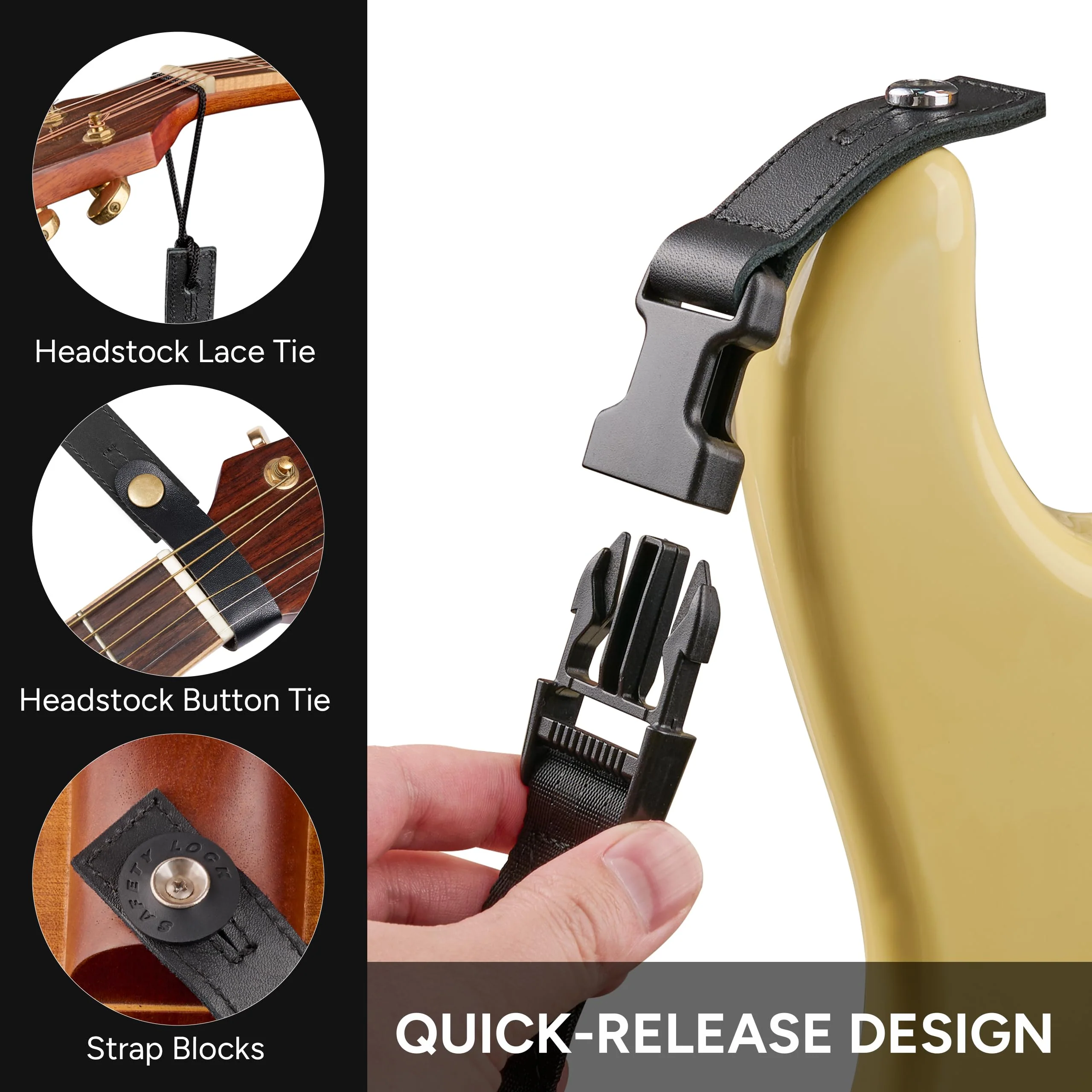 Amumu SNAPLOCK Guitar Strap with Clip - Metallic Gold Nylon for Acoustic, Electric & Bass Guitar - 2" Wide - Image 4
