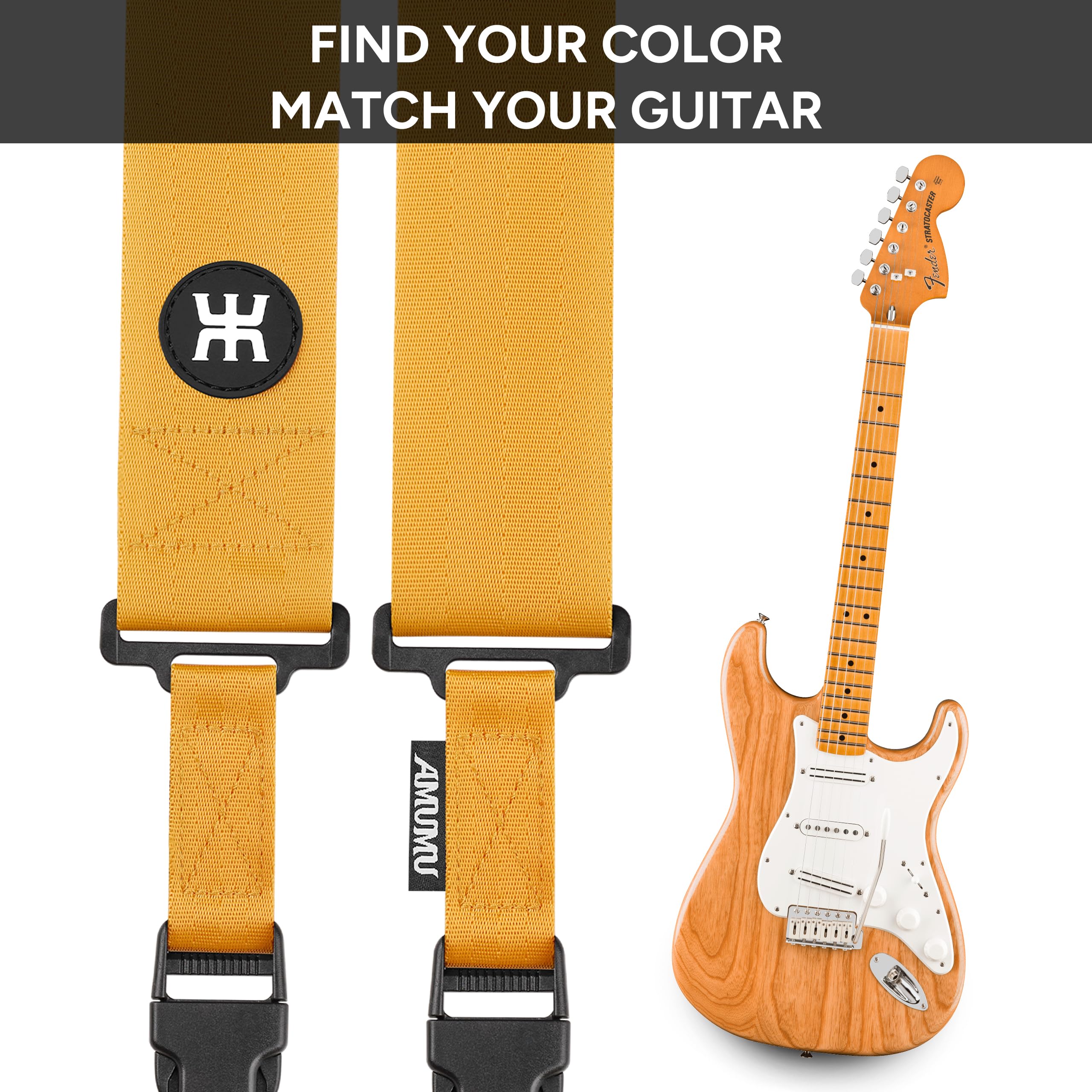 Amumu SNAPLOCK Guitar Strap with Clip - Metallic Gold Nylon for Acoustic, Electric & Bass Guitar - 2" Wide - Image 7