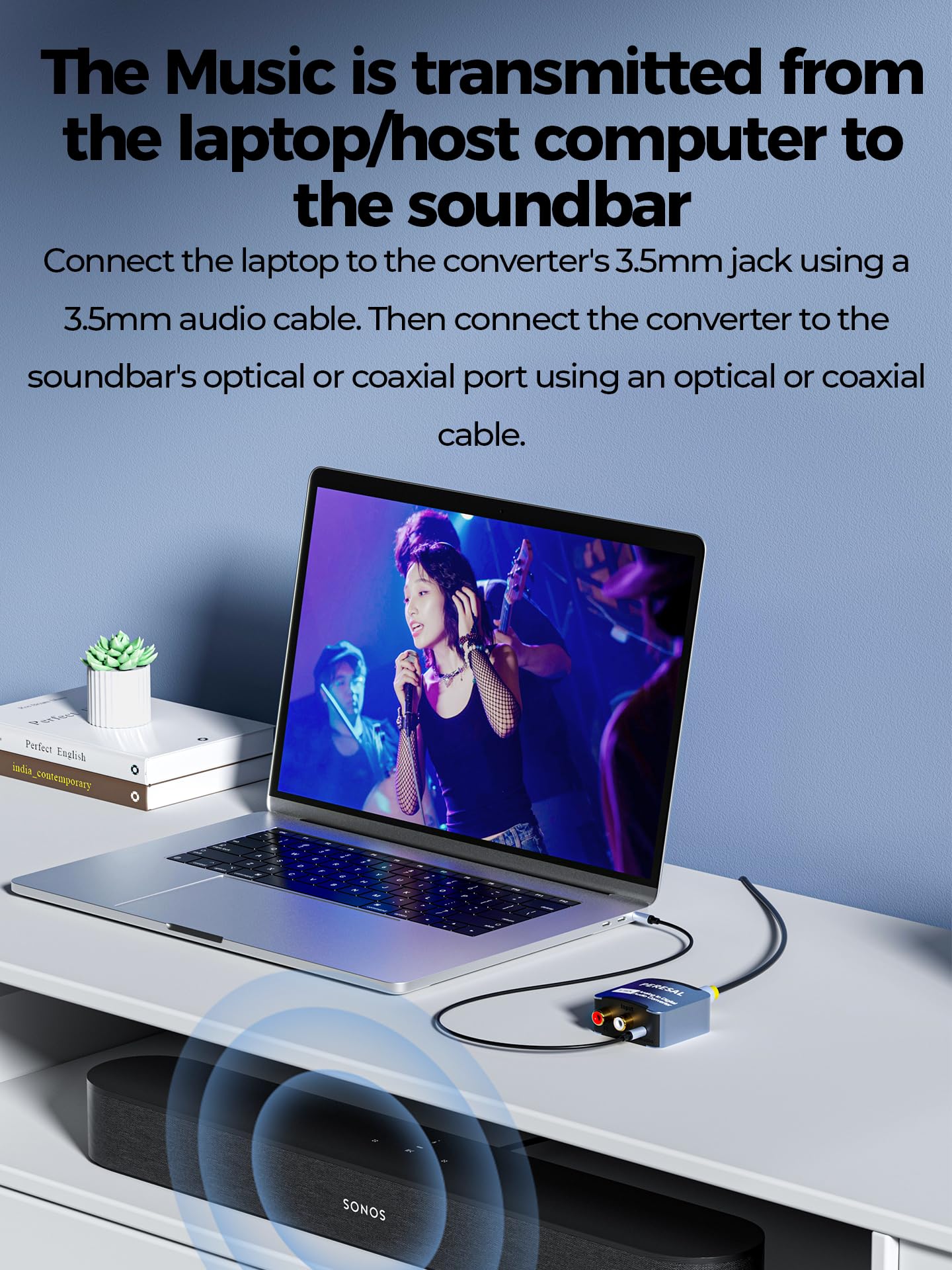 Analog to Digital Audio Converter 3.5mm to SPDIF/Coaxial with Optical Cable RCA to Optical for Laptops Desktop Computers to Soundbar & Amplifiers - Image 6