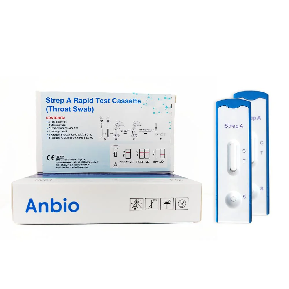 Anbio 2 x Strep A Test self-diagnostics - Streptococcal Rapid Test with Throat Swab - Home Test for Detection of Group A Streptococcal Antigen