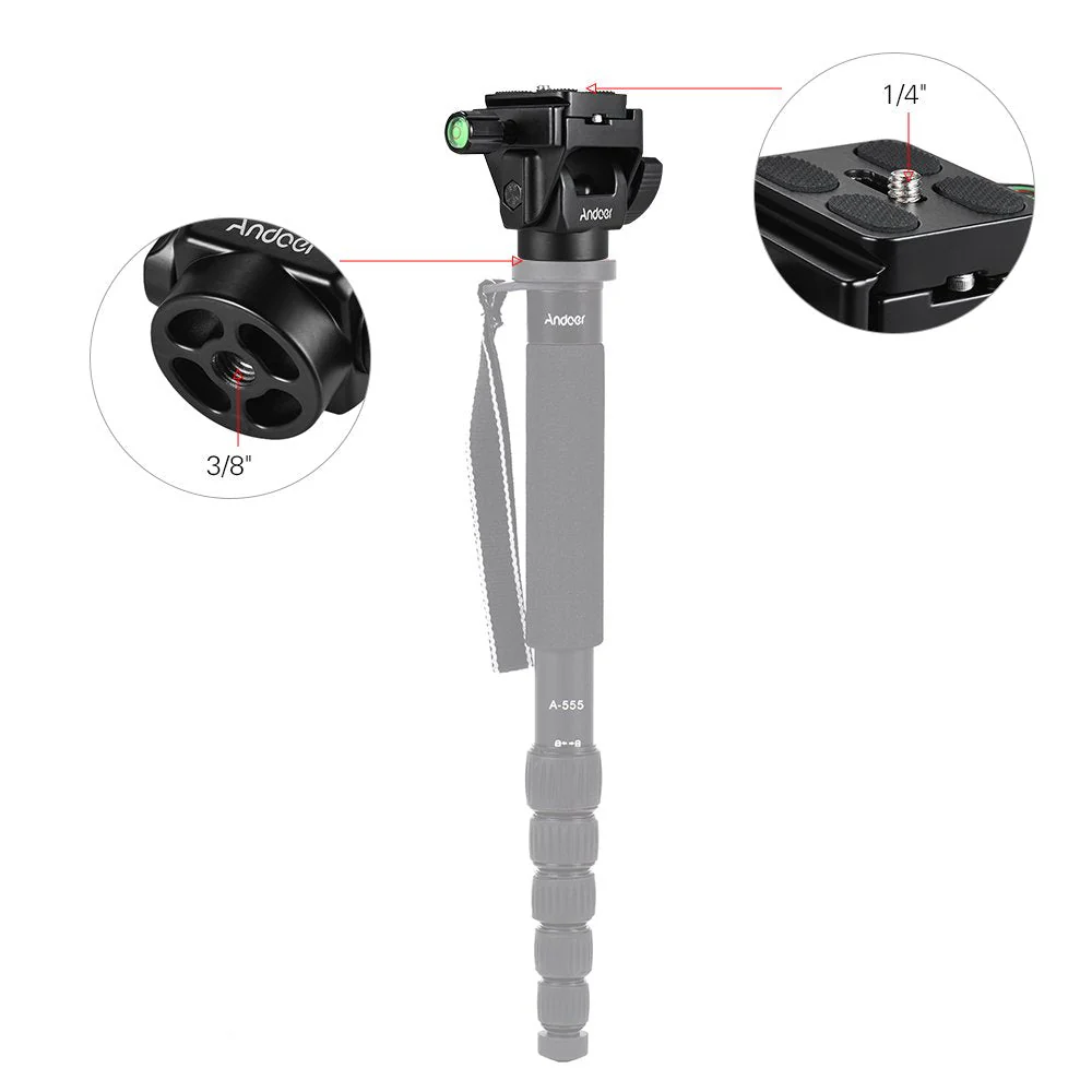 Andoer M-12 Monopod Tilt Head Panoramic Head Telephoto Bird Watching with Quick Release Plate - Image 4