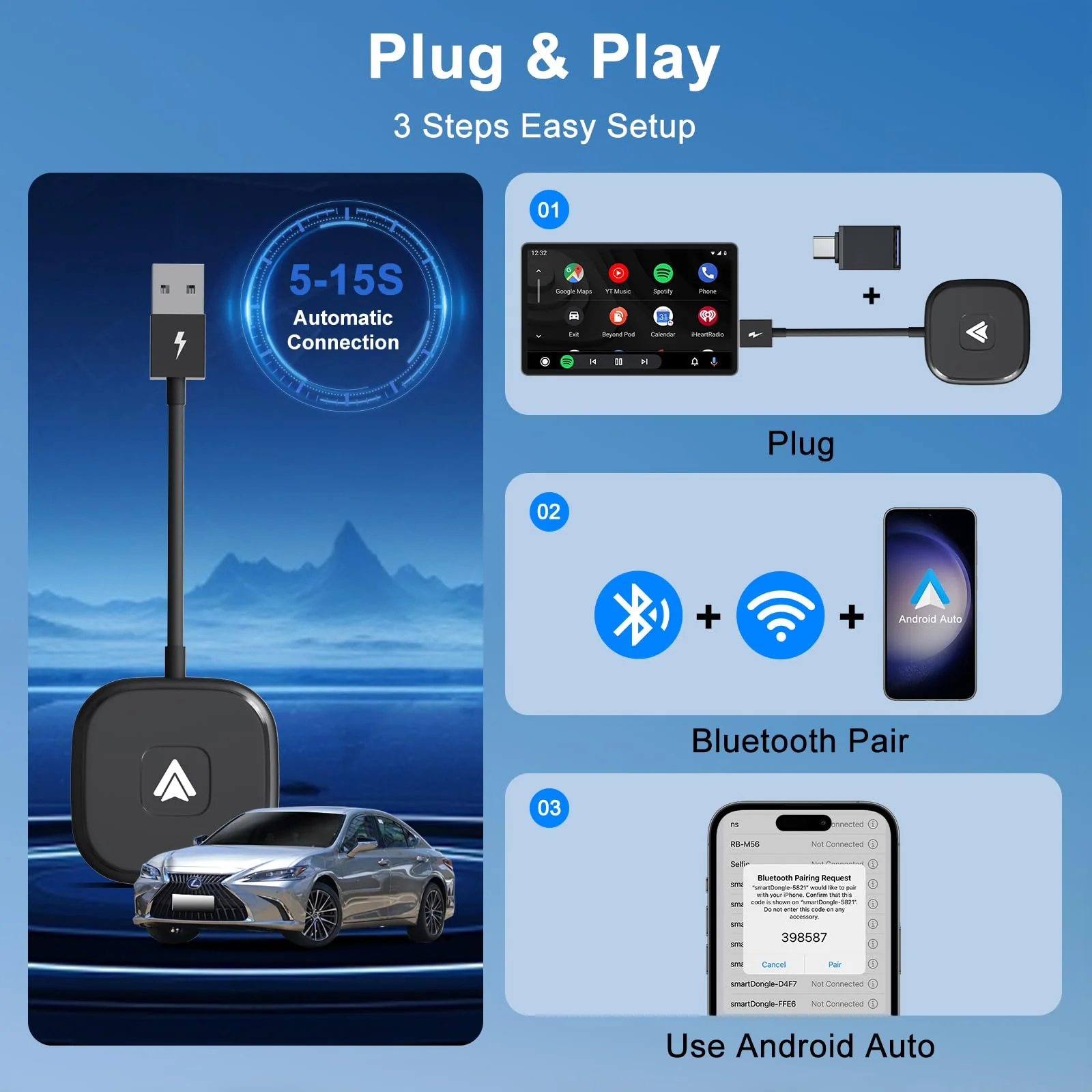 Android Auto Wireless Adapter Plug and Play Car Dongle for Factory Wired Android Auto in All Cars - Low Latency and Easy to Install - Image 5
