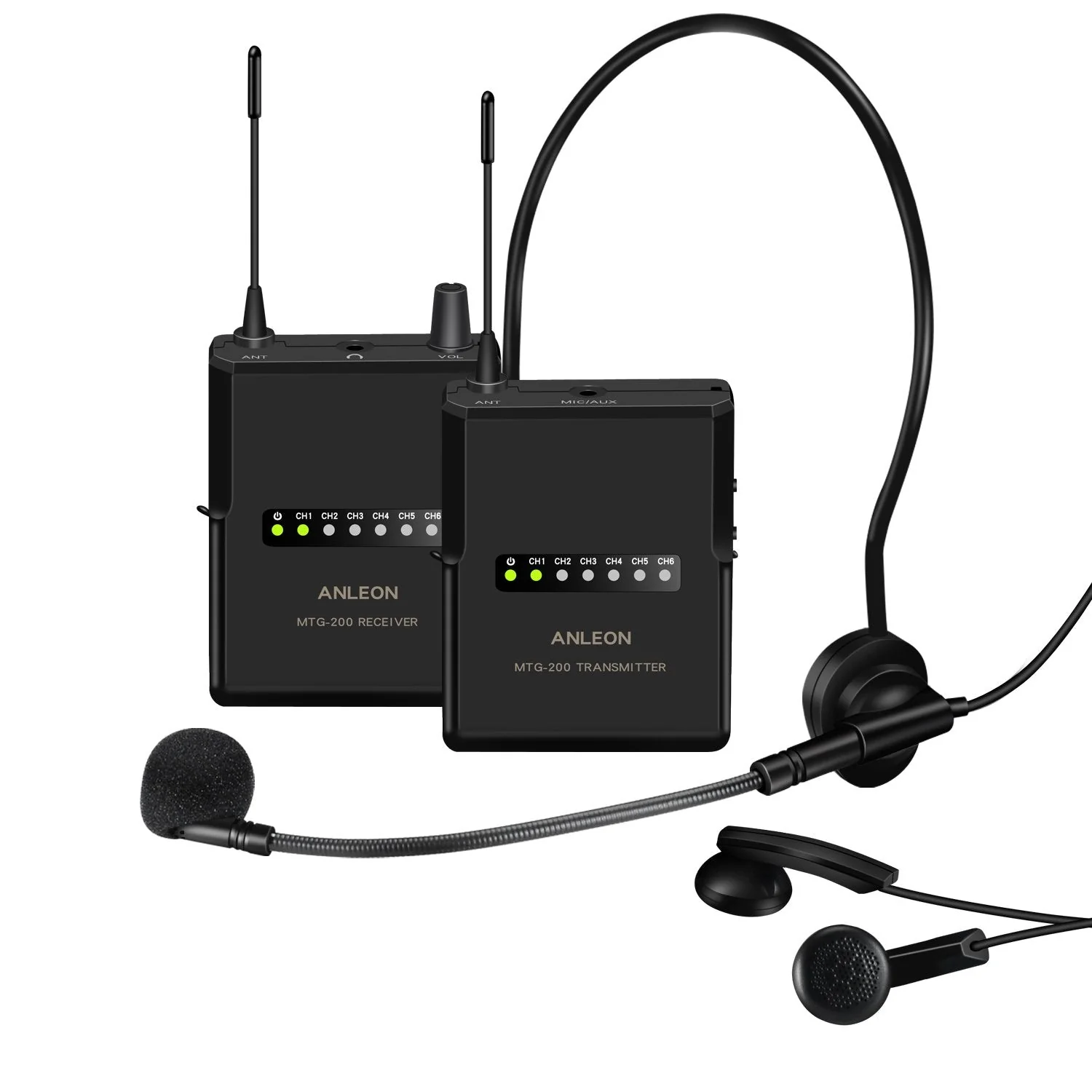 ANLEON MTG-200 Wireless Tour Guide & Language Interpretation System 915Mhz (1 Transmitter 1 Receiver) 1 Transmitter 1 Receiver