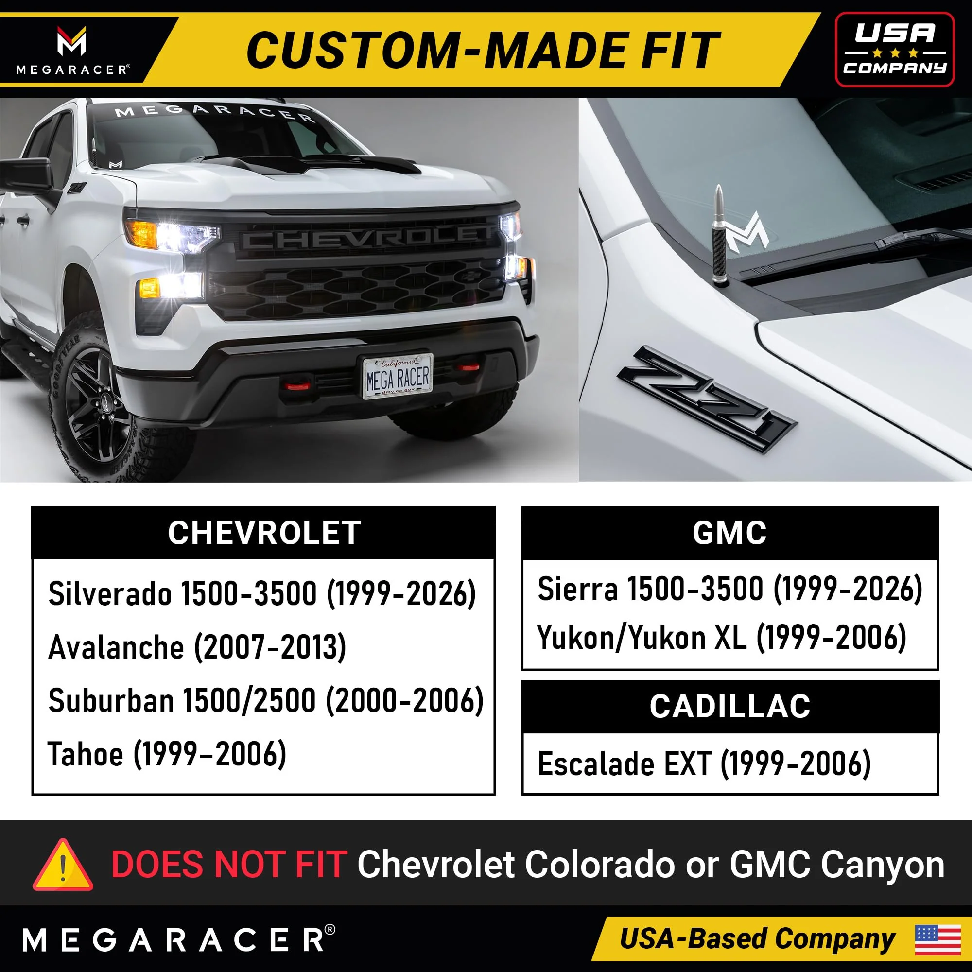 Anodized Silver Carbon Fiber 50 Cal Bullet Antenna for Chevy Silverado & GMC Sierra 1500 2500 (1999-2026) – Billet Aluminum, UV & Chip-Resistant, Car Wash Safe, Short Truck Replacement Accessories - Image 3